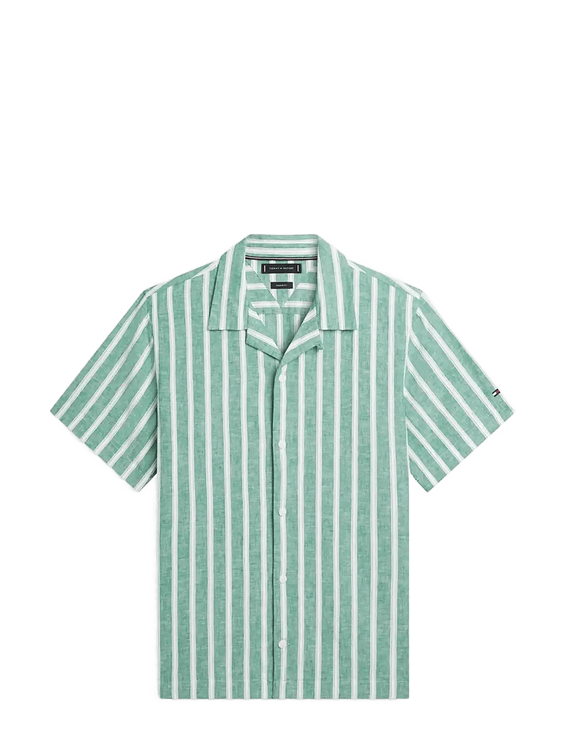 Tommy Hilfiger - LIN BLEND TEXTURE STP S/S RF - kurzarmhemden - nouveau green stripe - 1