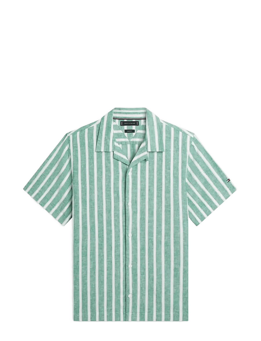 Tommy Hilfiger - LIN BLEND TEXTURE STP S/S RF - kurzarmhemden - nouveau green stripe - 1