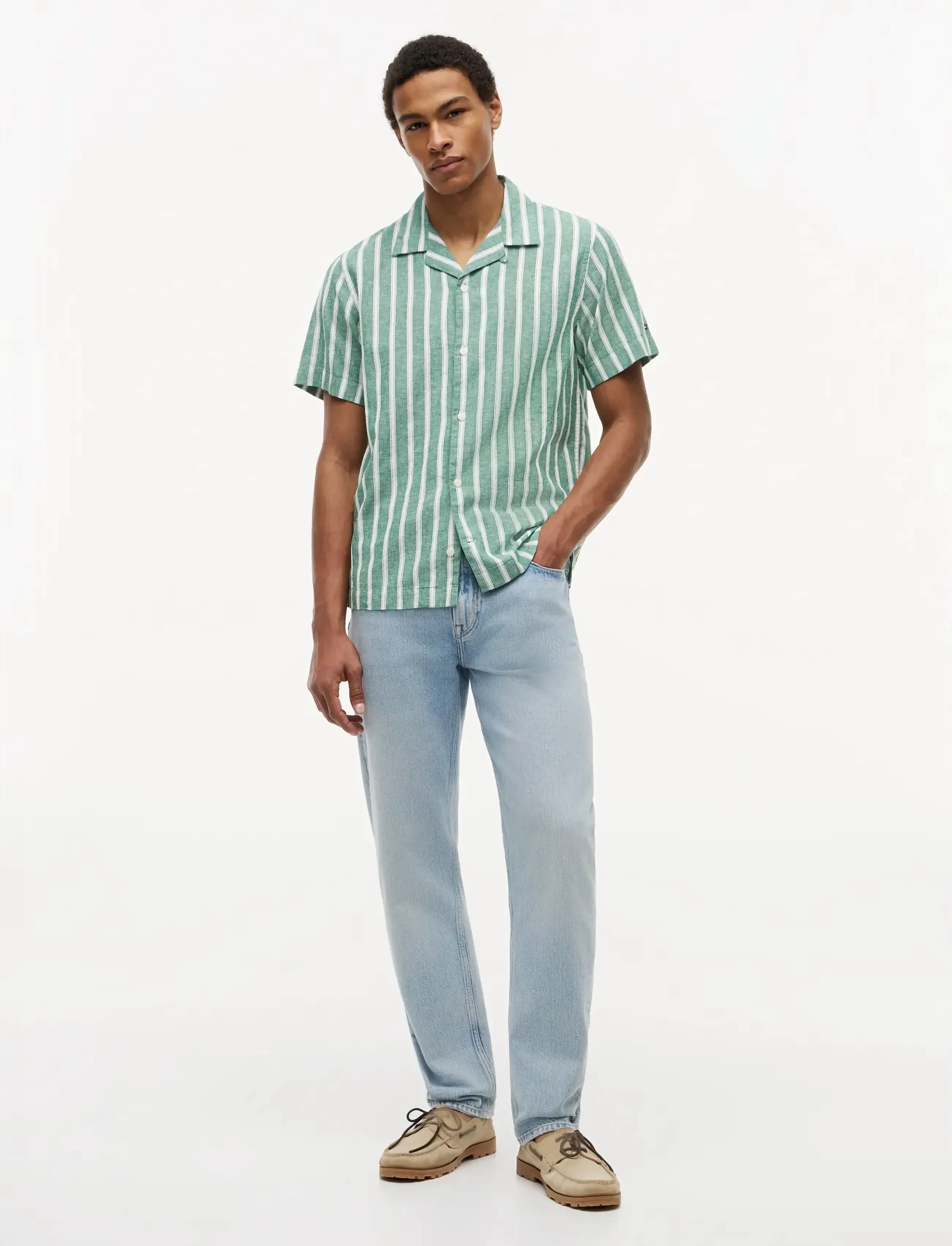 Tommy Hilfiger - LIN BLEND TEXTURE STP S/S RF - kurzarmhemden - nouveau green   stripe - 4