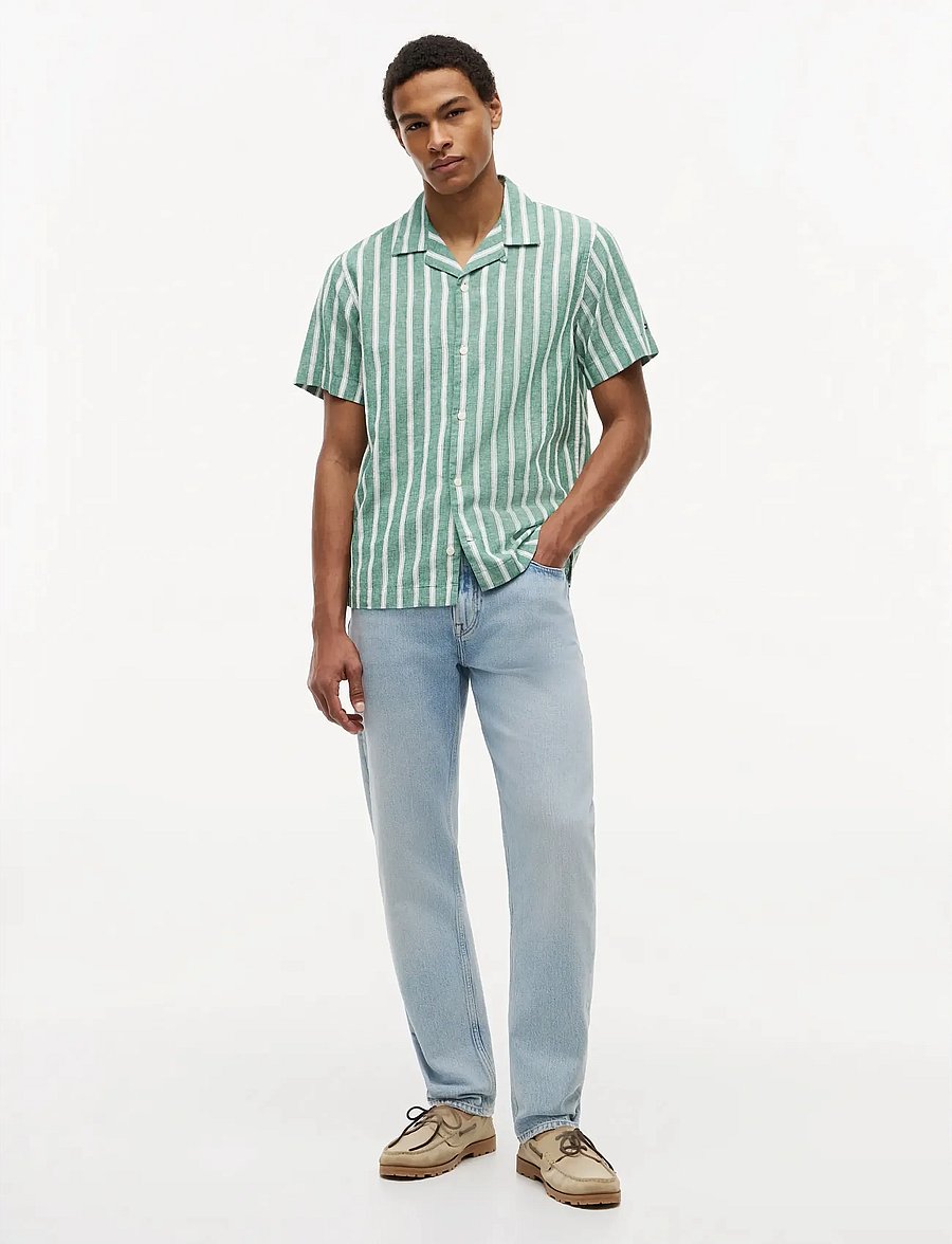 Tommy Hilfiger - LIN BLEND TEXTURE STP S/S RF - kurzarmhemden - nouveau green stripe - 4