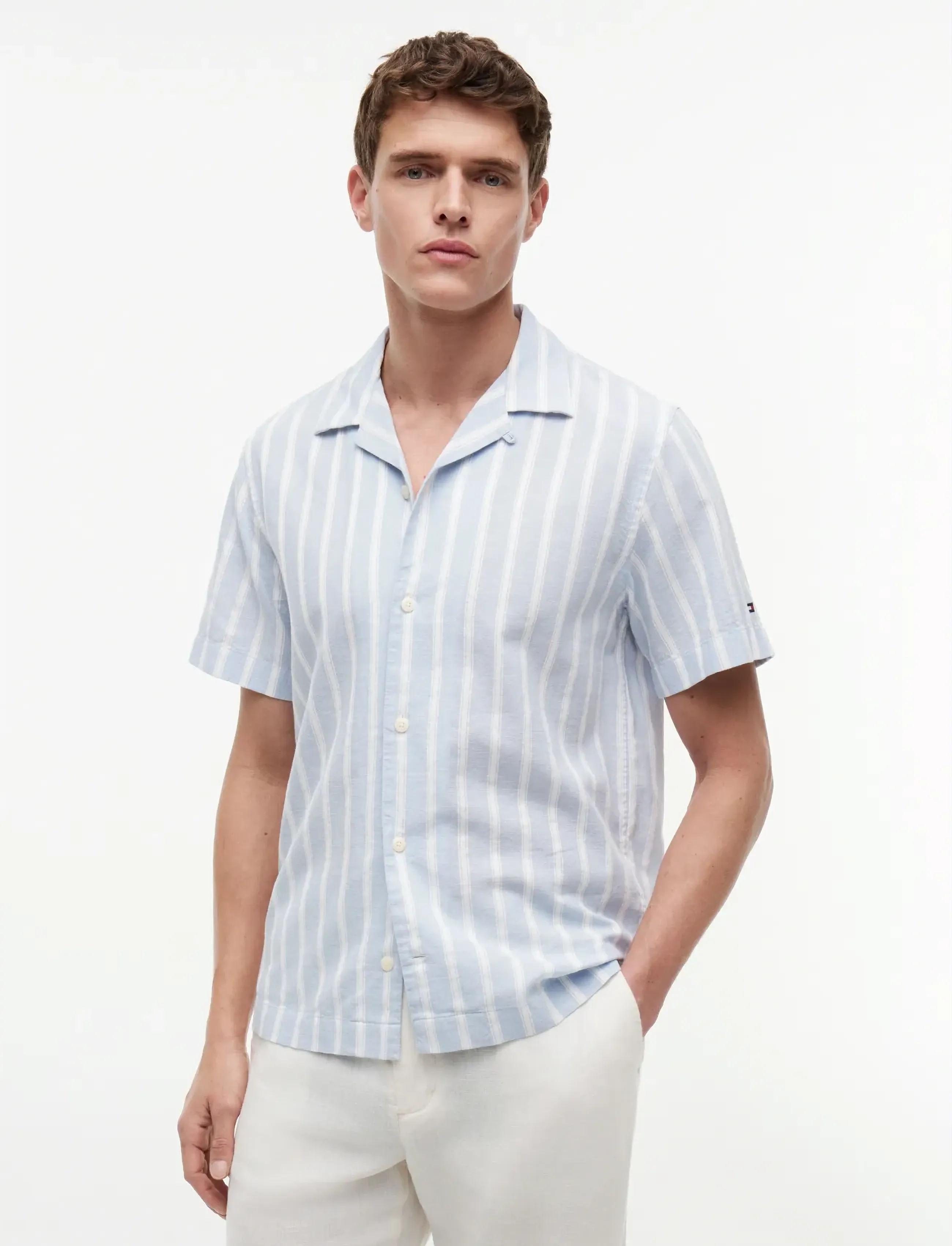 Tommy Hilfiger LIN BLEND TEXTURE STP S/S RF - Kleidung - SWEET BLUE   STRIPE / blue