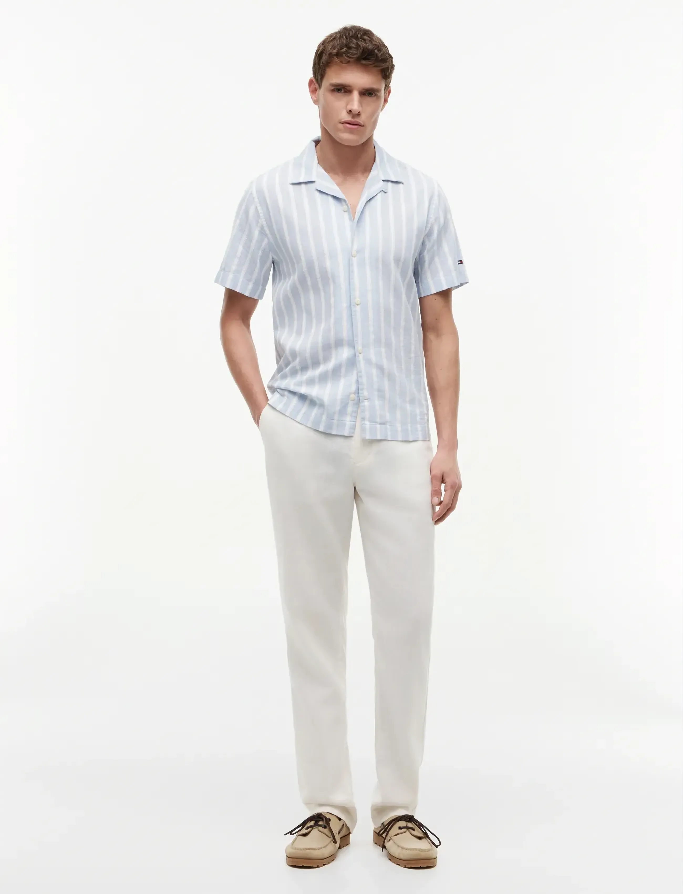 Tommy Hilfiger - LIN BLEND TEXTURE STP S/S RF - short-sleeved shirts - sweet blue   stripe - 4