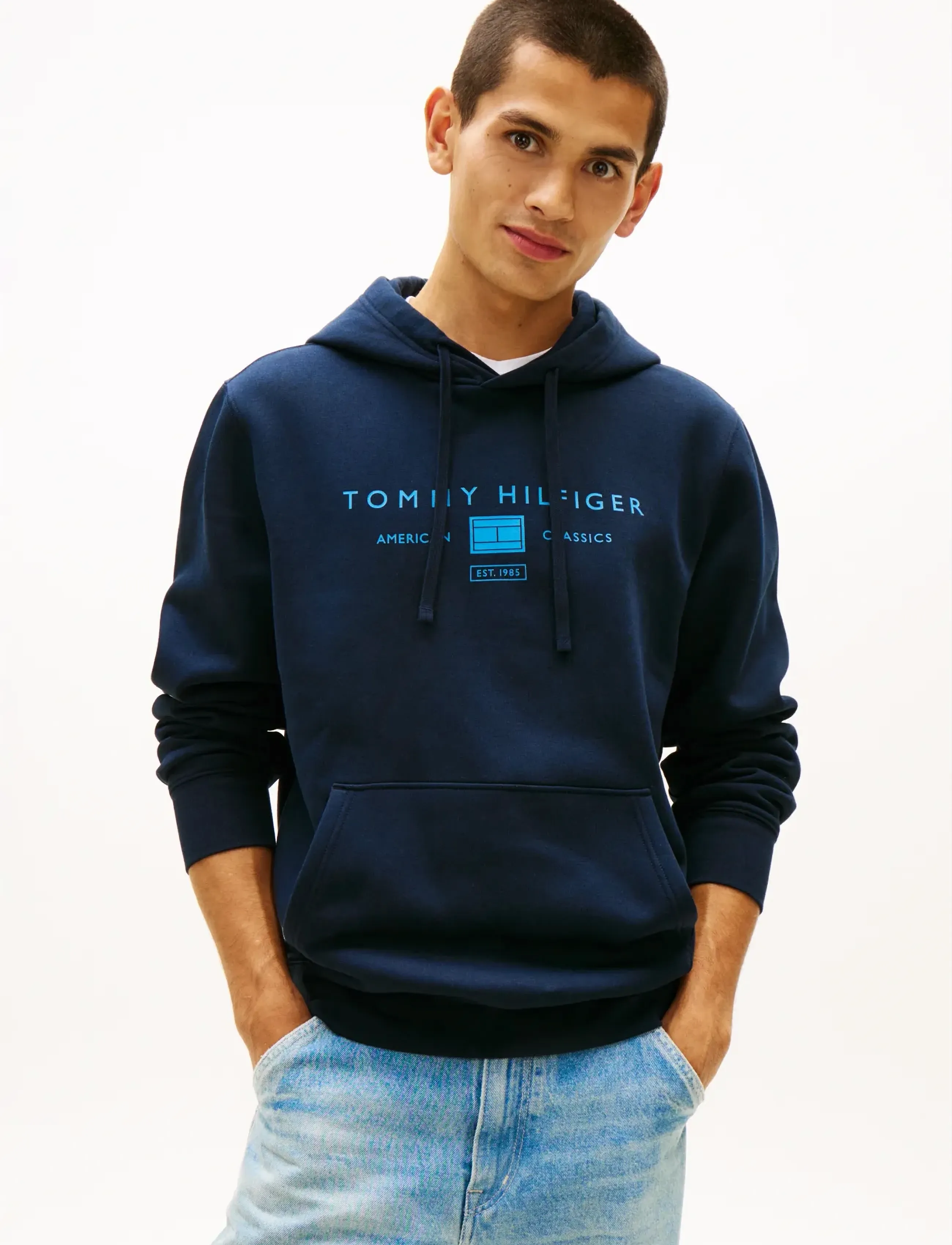 Tommy Hilfiger Brand Love Tr Mono Stack Hoody, Mænd, Hættetrøje, Navy, Str: XS