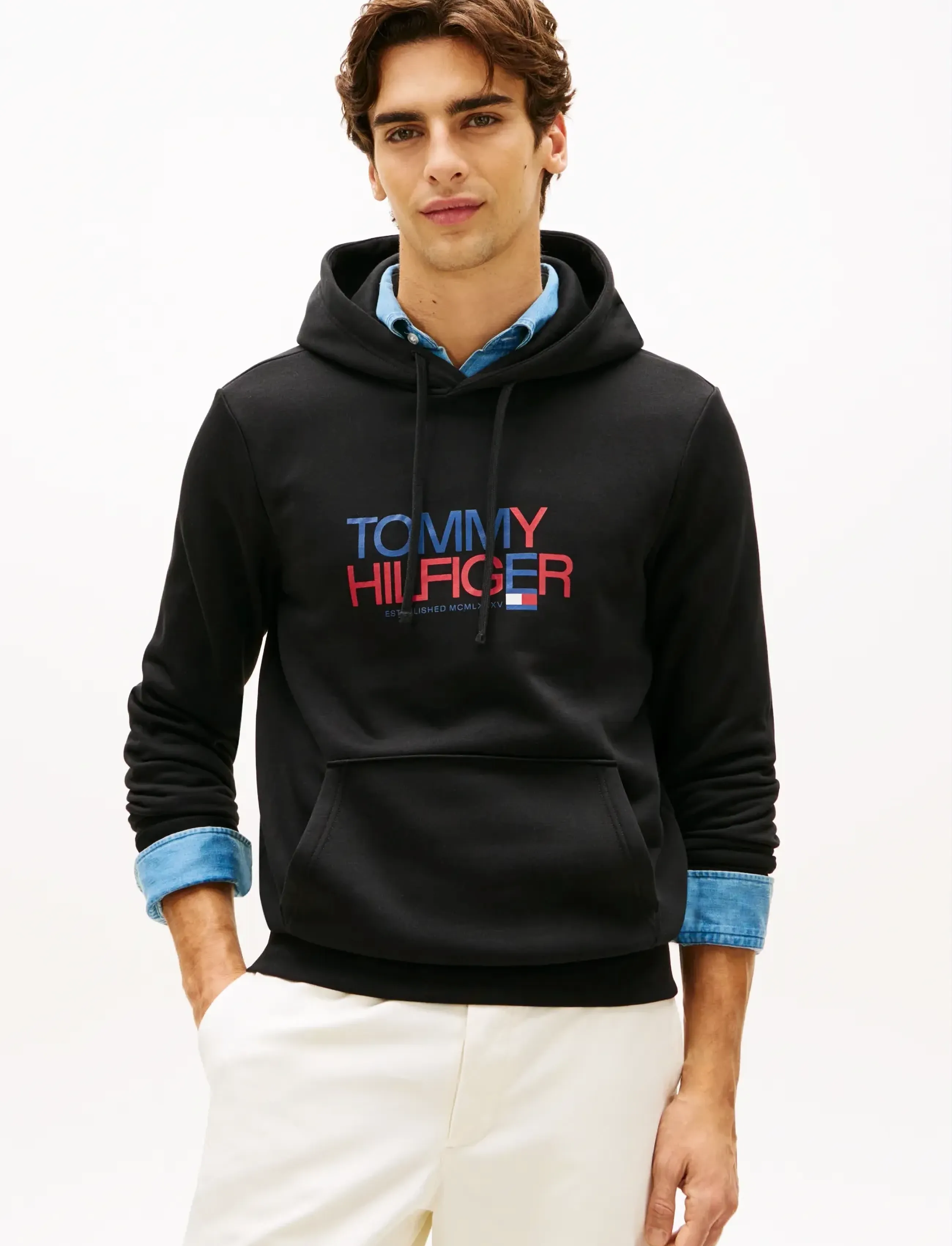 Tommy Hilfiger Brand Love Big Text Hoody, M, Sweatshirts & Hoodies, Schwarz - Männerswear