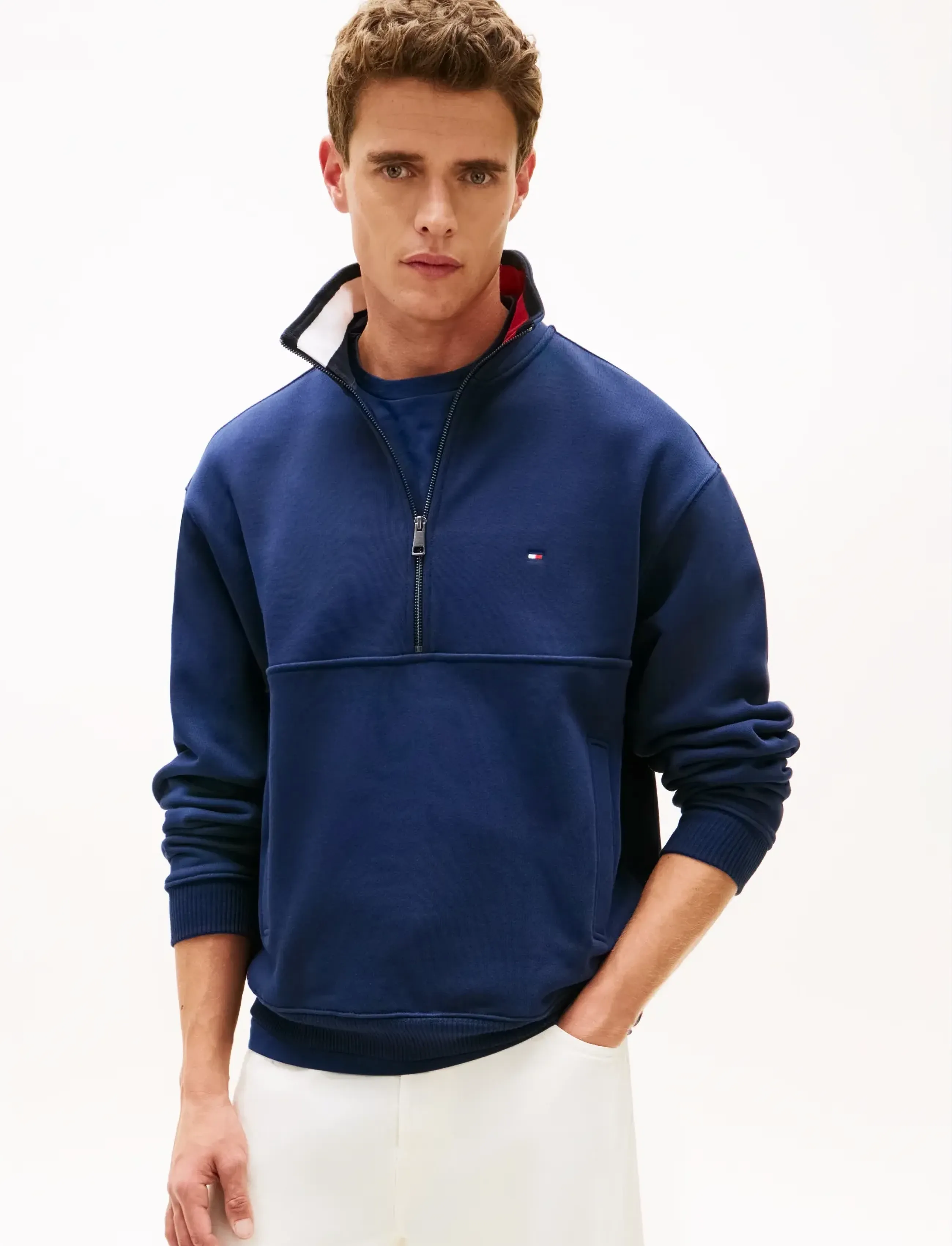 Tommy Hilfiger Flag 1/4 Zip, Mænd, Quarter-Zip Sweatshirt, Navy, Str: XL