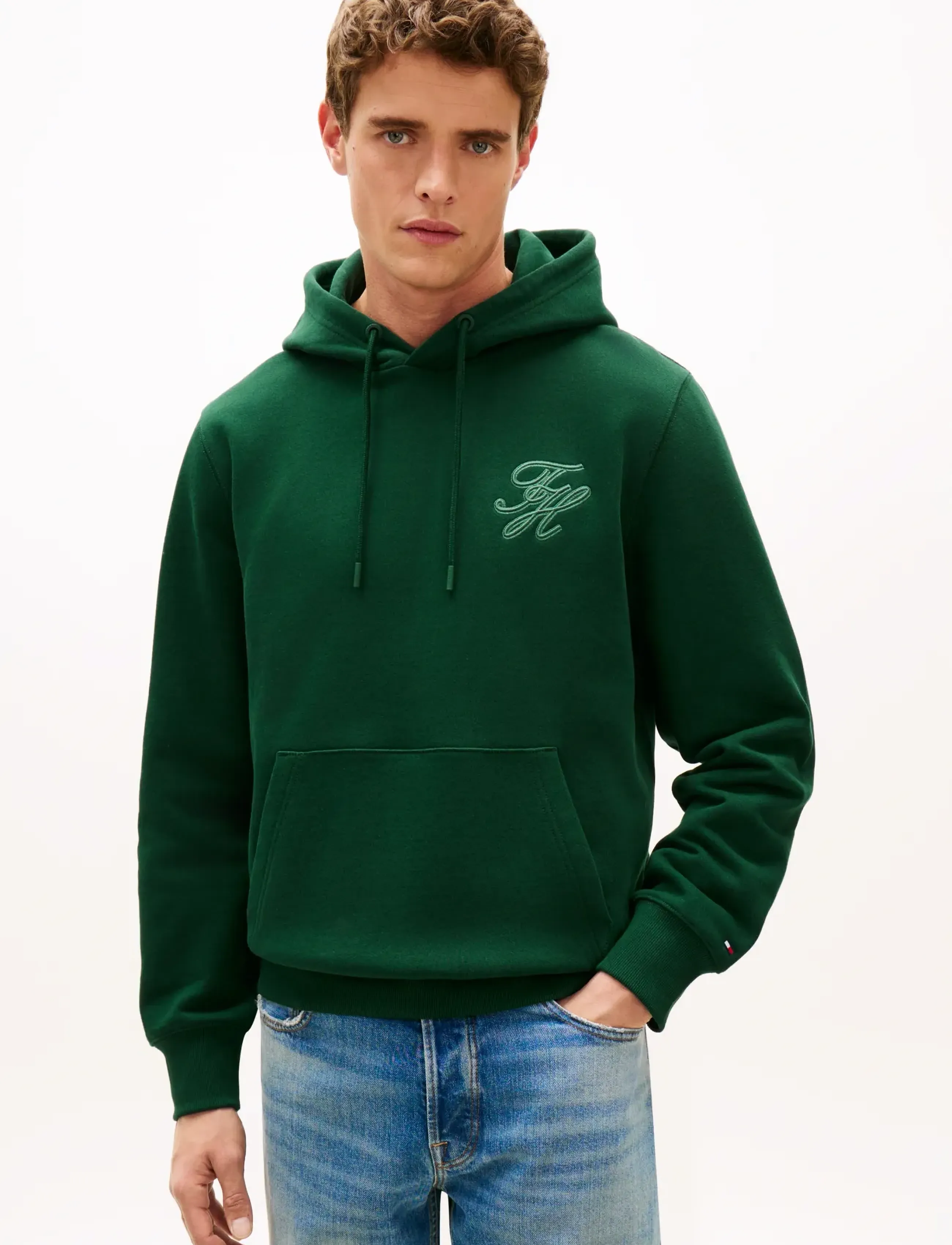 Tommy Hilfiger - SCRIPT MONOGRAM HOODY - shoppa efter tillfälle - nocturnal green - 0