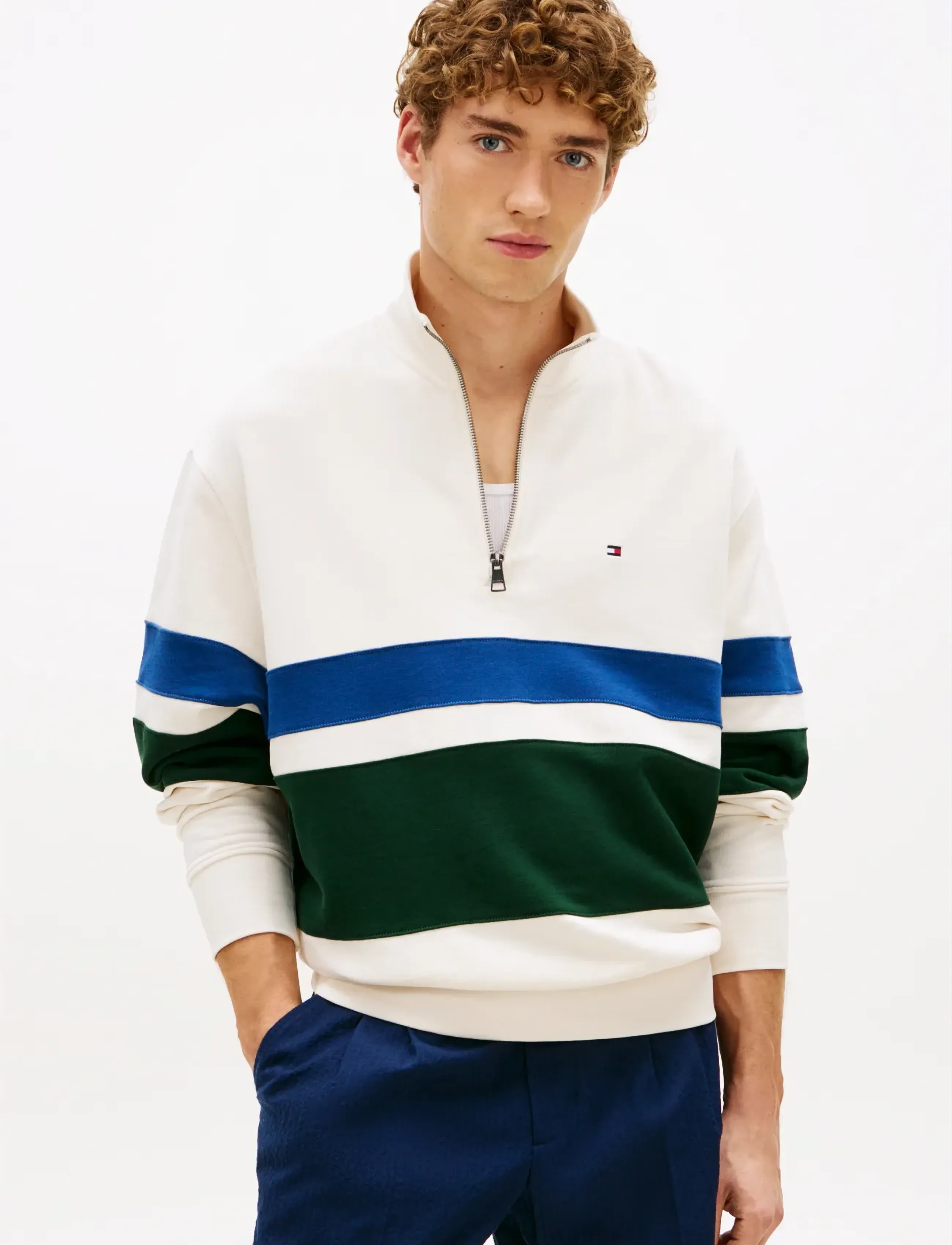 Tommy Hilfiger - COUNTRY CLUB STRIPE 1/4 ZIP - halfzip strik - ivory petal - 0