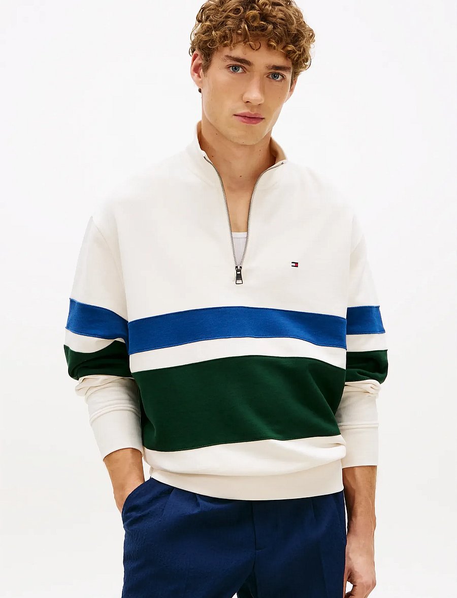 Tommy Hilfiger - COUNTRY CLUB STRIPE 1/4 ZIP - halfzip strik - ivory petal - 0