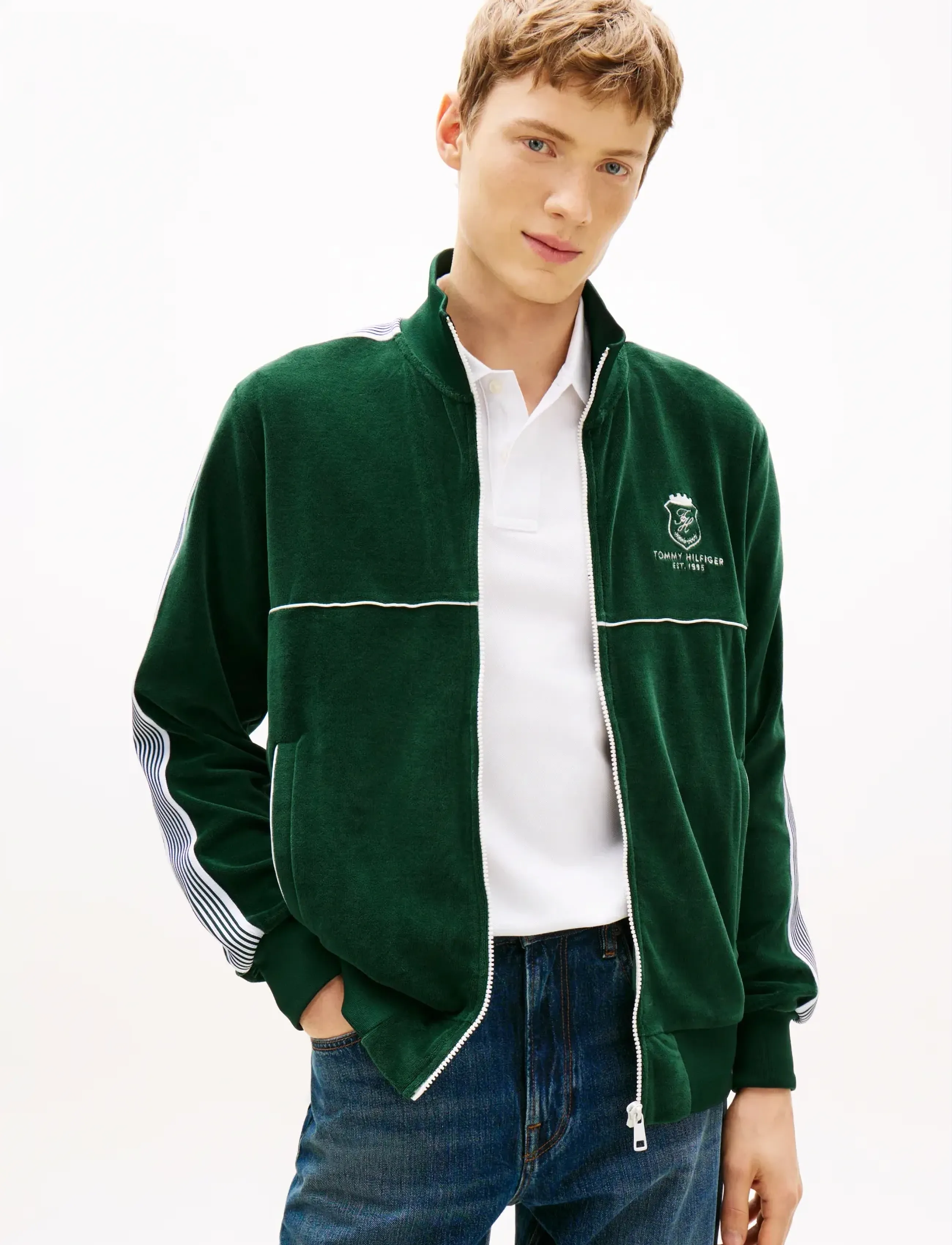Tommy Hilfiger Velour Country Club Trackjacket, L, Sport Jackets, Grün - Casual Männerswear