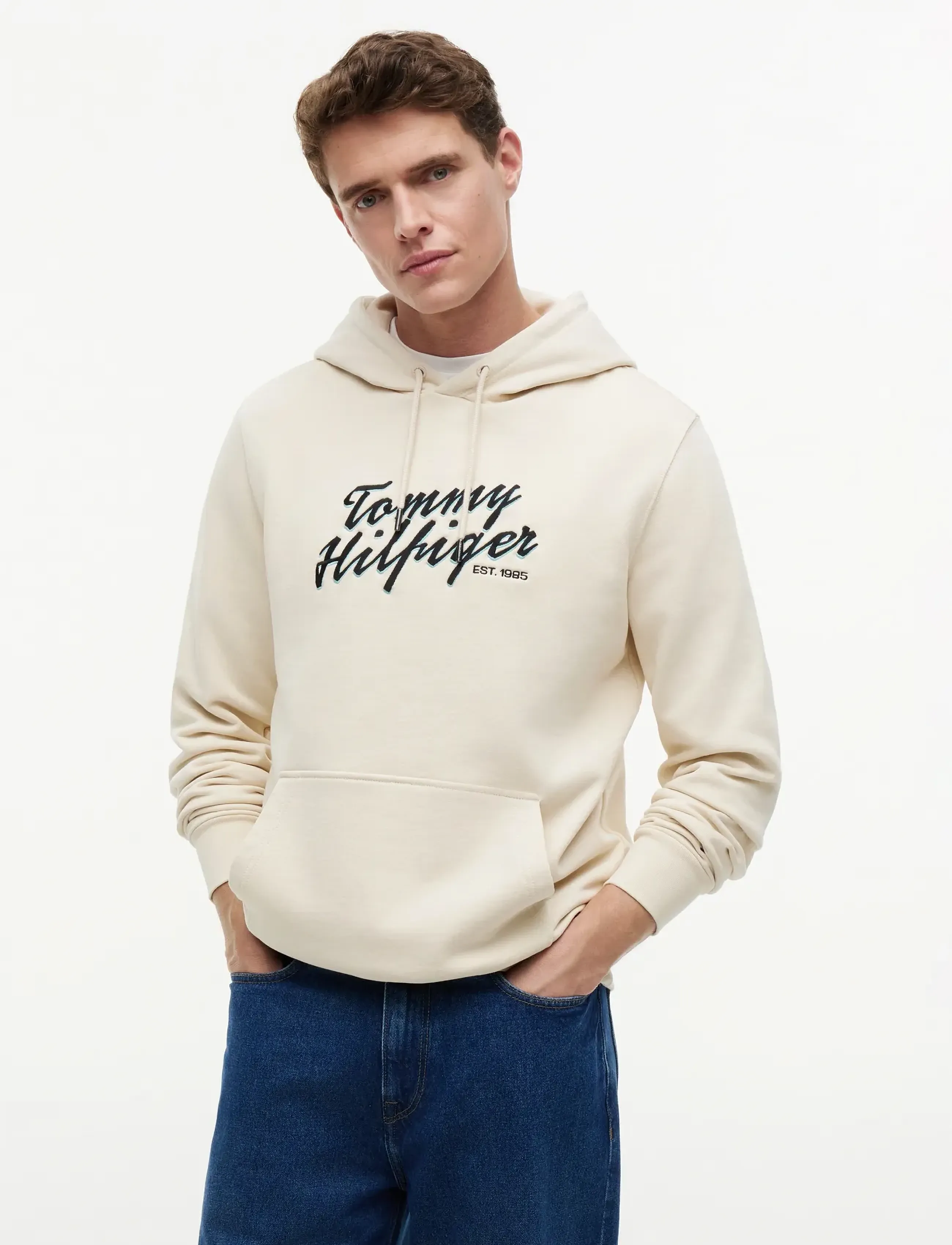 Tommy Hilfiger Summer Text Graphic Hoody, L, Cream, Sweatshirts & Hættetrøjer > Hættetrøjer, Herre