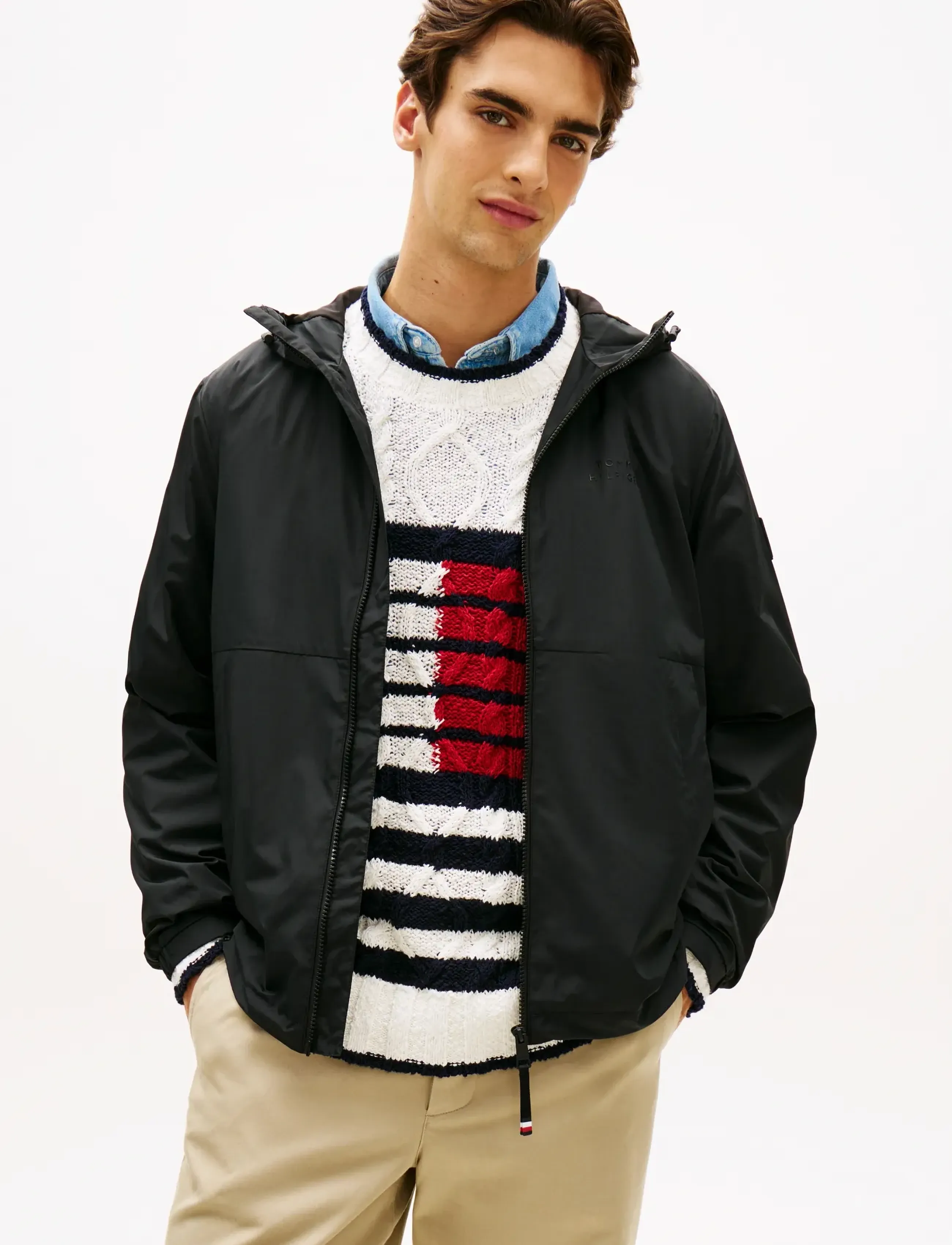 Tommy Hilfiger Branded Hooded Jacket, M, Jackets, Schwarz - Light Männerswear