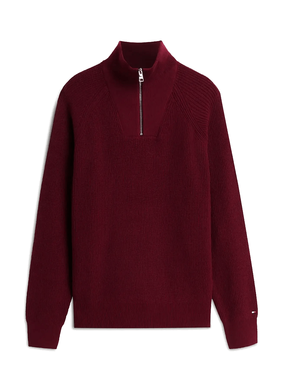Tommy Hilfiger - FISHERMAN RIB ZIP MOCK - halfzip strik - burgundy - 1