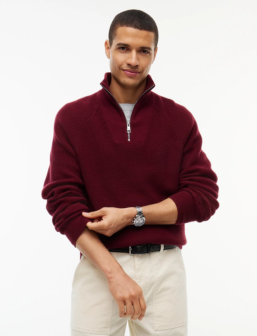 Tommy Hilfiger - FISHERMAN RIB ZIP MOCK - halfzip strik - burgundy - 0
