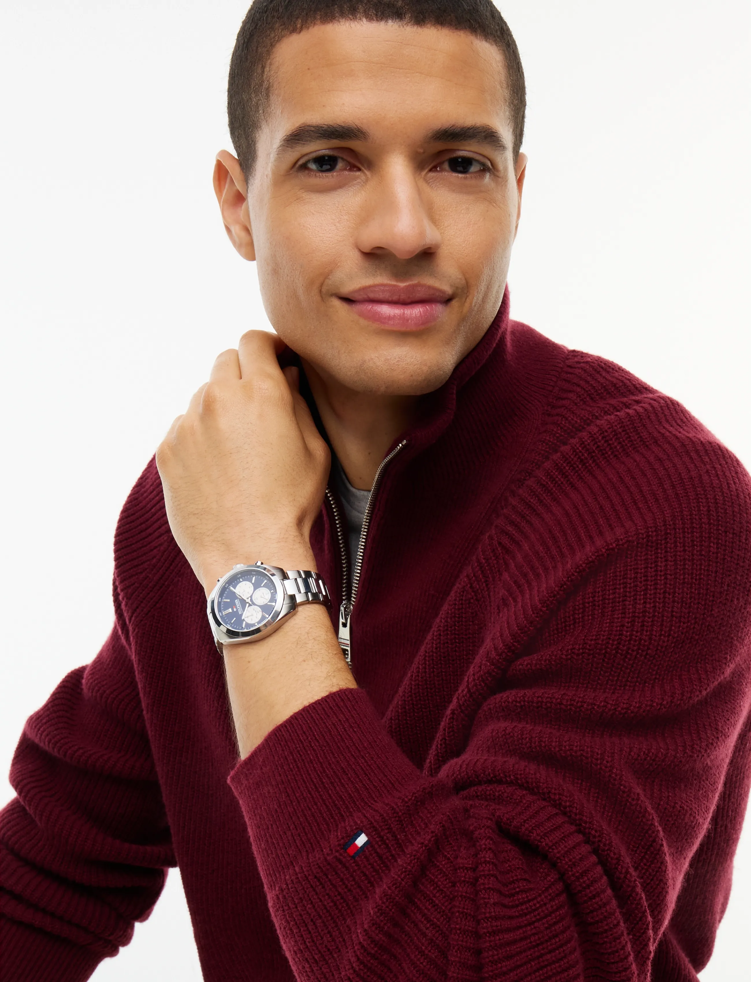 Tommy Hilfiger - FISHERMAN RIB ZIP MOCK - pullover mit halbem reißverschluss - burgundy - 3