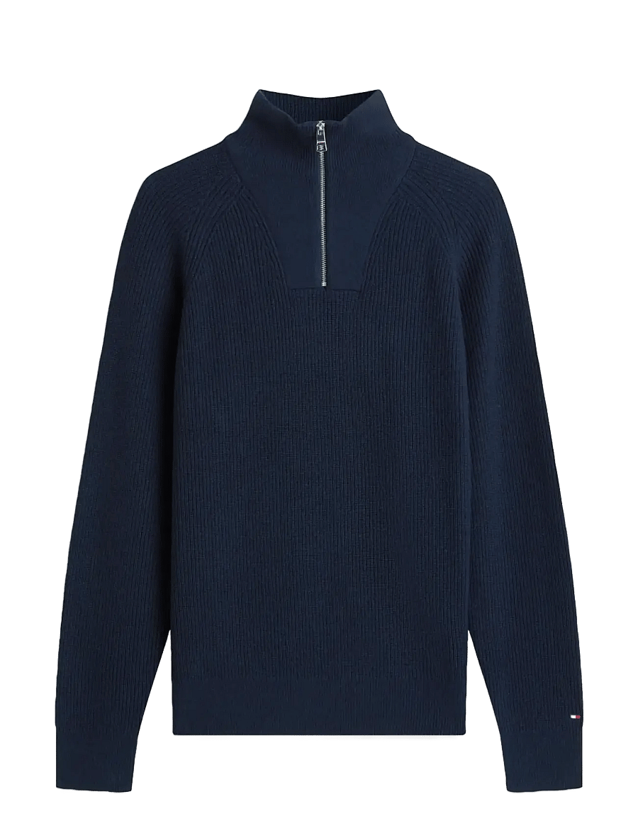 Tommy Hilfiger - FISHERMAN RIB ZIP MOCK - halfzip strik - dark night navy - 1
