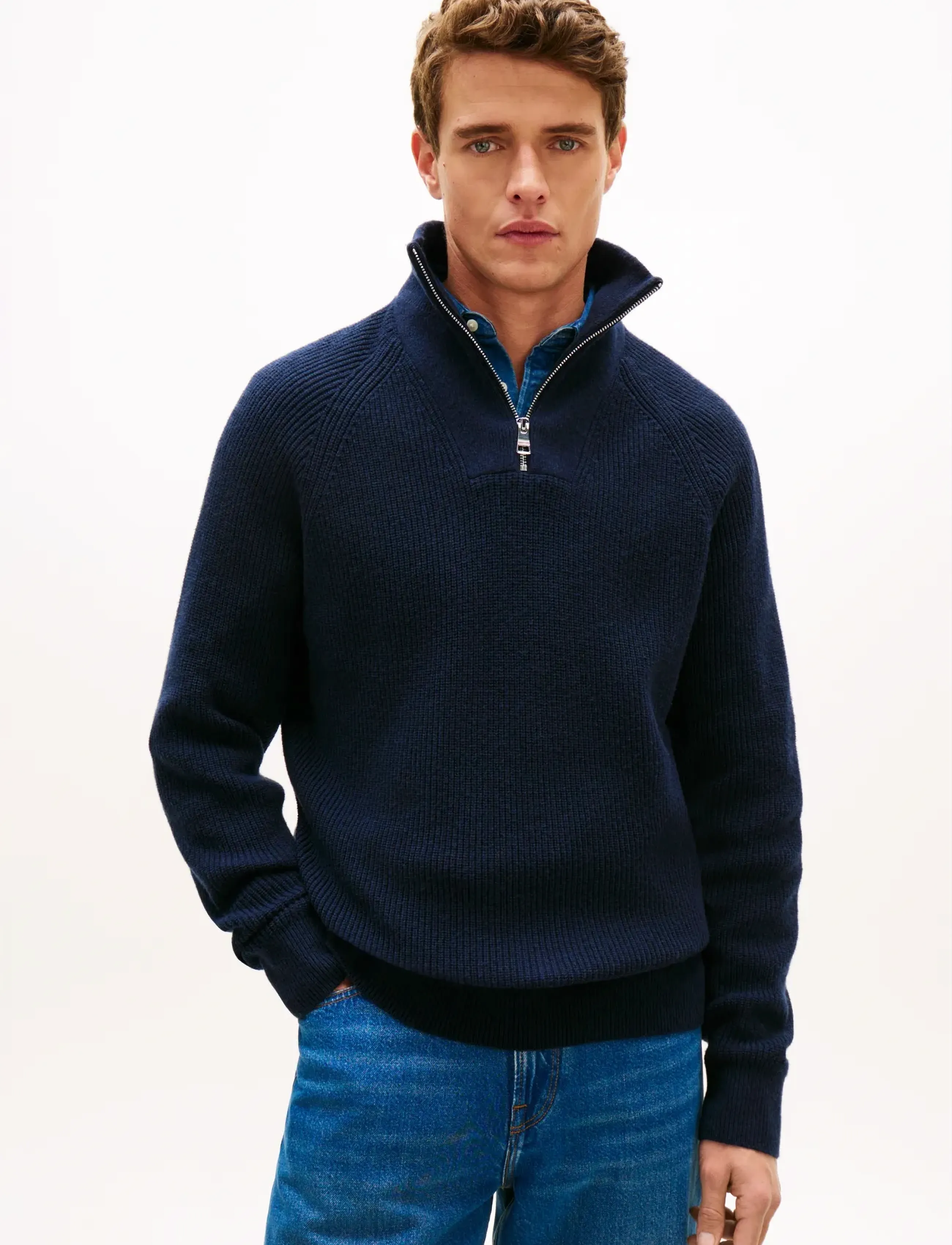 Tommy Hilfiger FISHERMAN RIB ZIP MOCK - Tommy Hilfiger - DARK NIGHT NAVY / navy