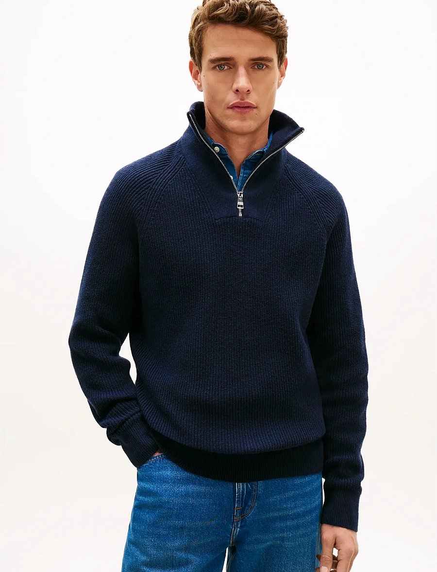 Tommy Hilfiger - FISHERMAN RIB ZIP MOCK - halfzip strik - dark night navy - 0