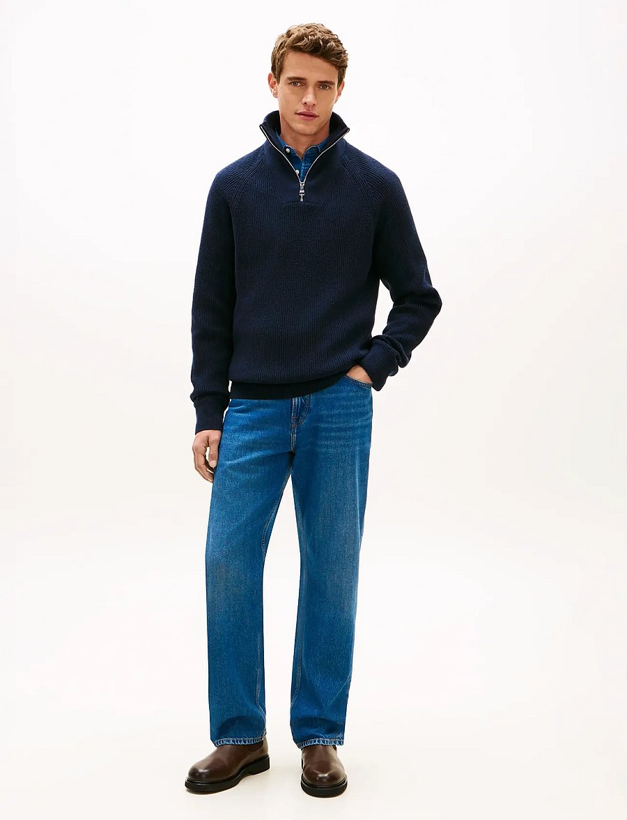 Tommy Hilfiger - FISHERMAN RIB ZIP MOCK - halfzip strik - dark night navy - 2