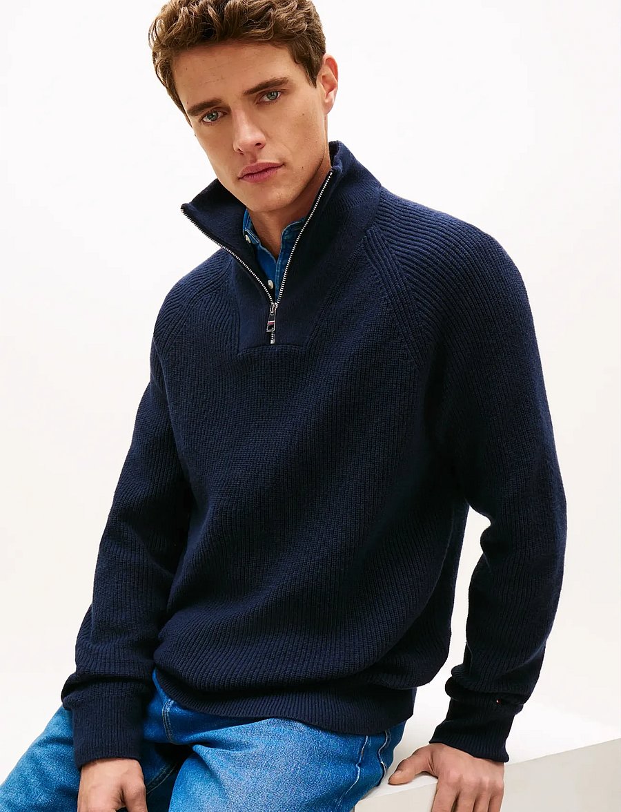 Tommy Hilfiger - FISHERMAN RIB ZIP MOCK - halfzip strik - dark night navy - 4