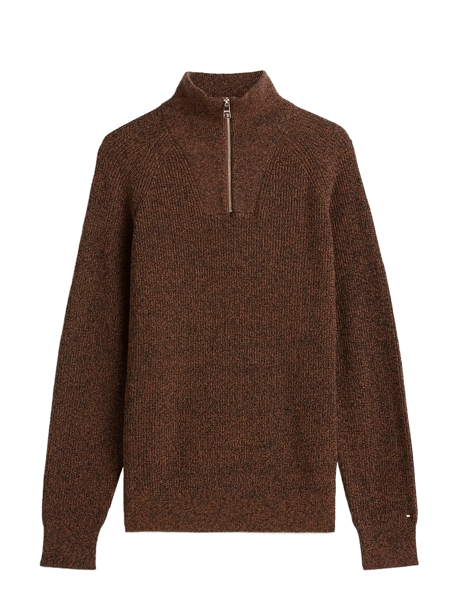 Tommy Hilfiger - FISHERMAN RIB ZIP MOCK - poolpika lukuga džemprid - highland khaki - 1