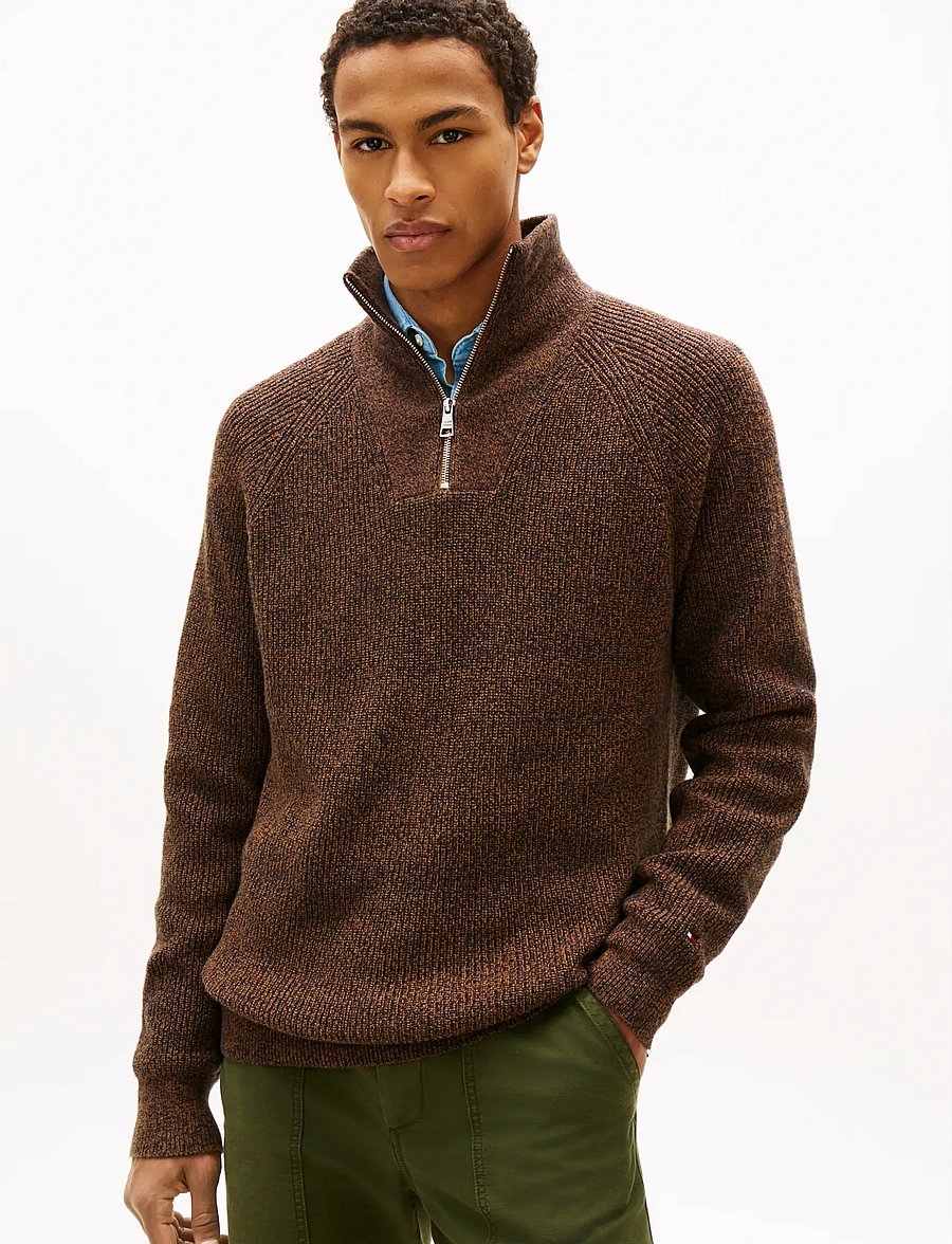 Tommy Hilfiger - FISHERMAN RIB ZIP MOCK - poolpika lukuga džemprid - highland khaki - 0