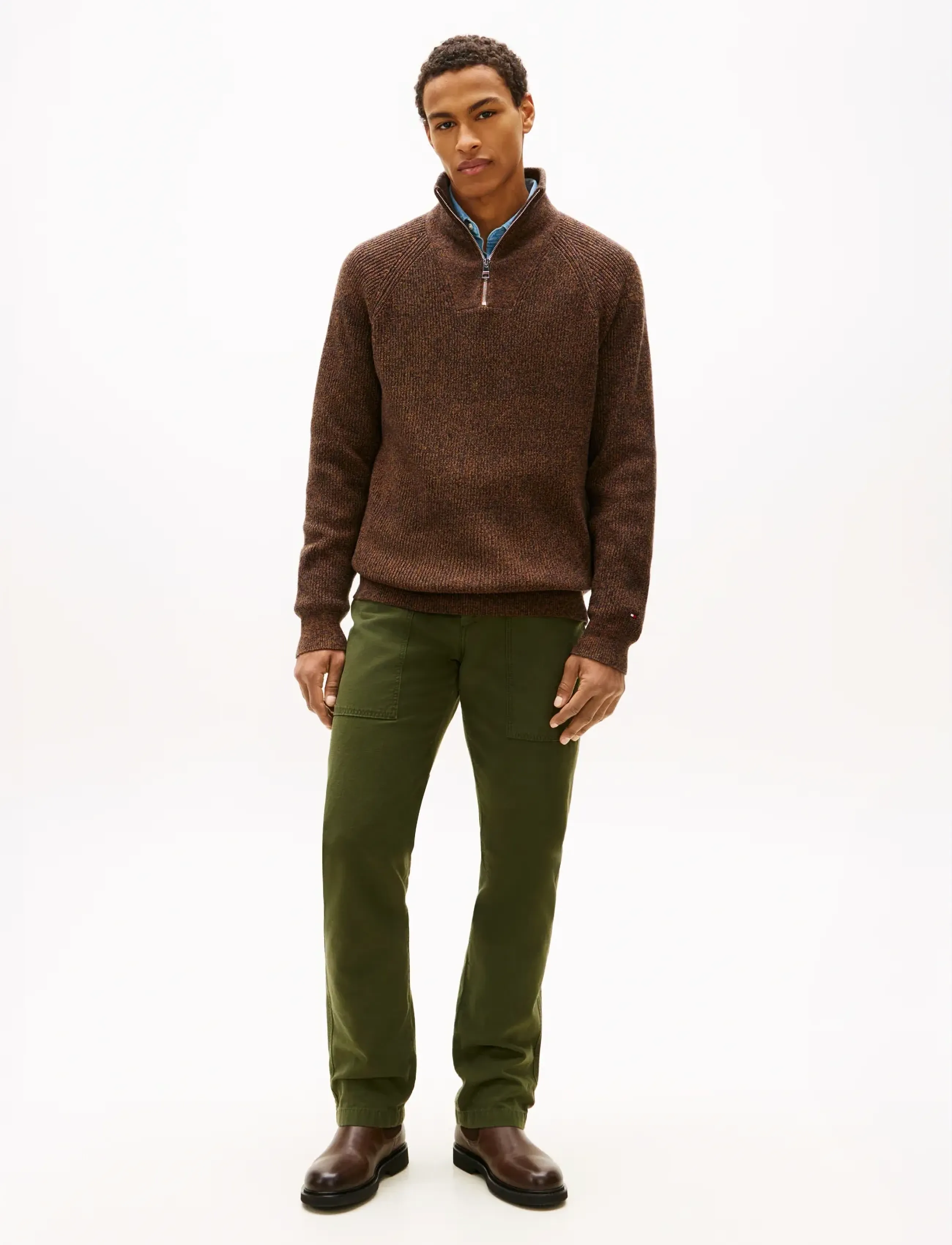 Tommy Hilfiger - FISHERMAN RIB ZIP MOCK - half zip jumpers - highland khaki - 2