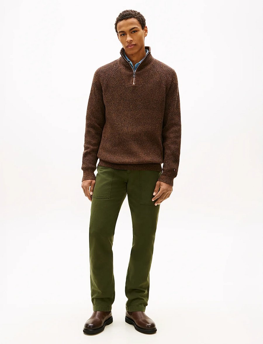 Tommy Hilfiger - FISHERMAN RIB ZIP MOCK - poolpika lukuga džemprid - highland khaki - 2