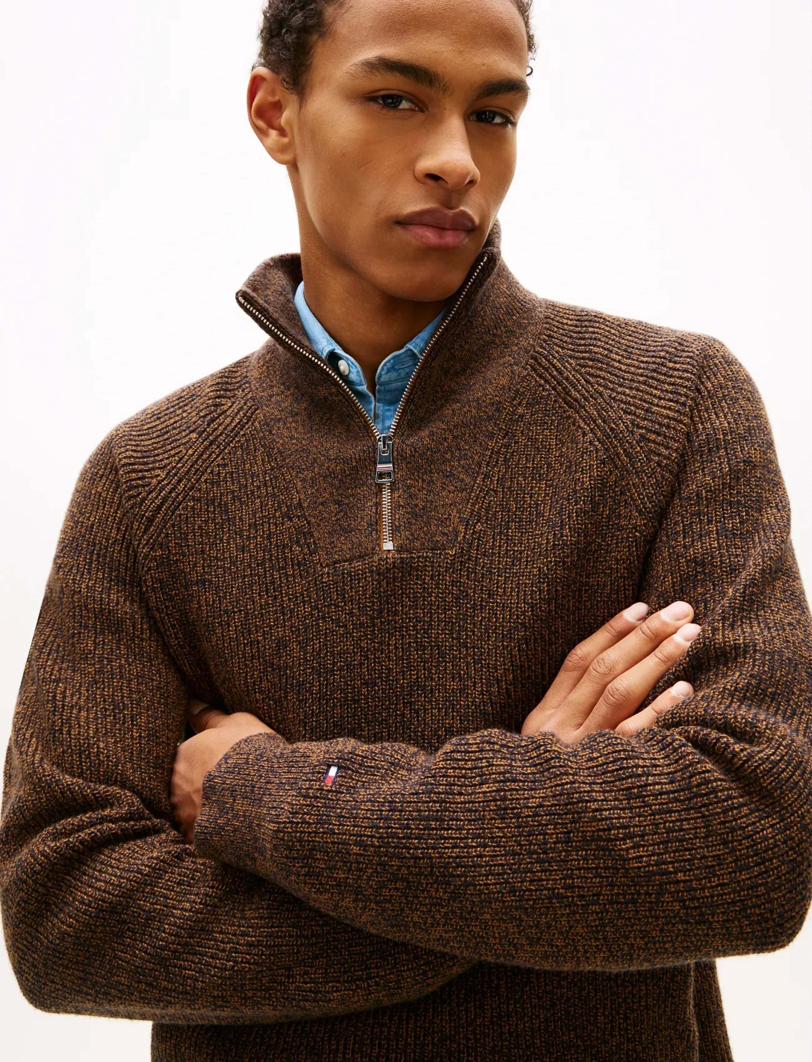 Tommy Hilfiger - FISHERMAN RIB ZIP MOCK - half zip jumpers - highland khaki - 4