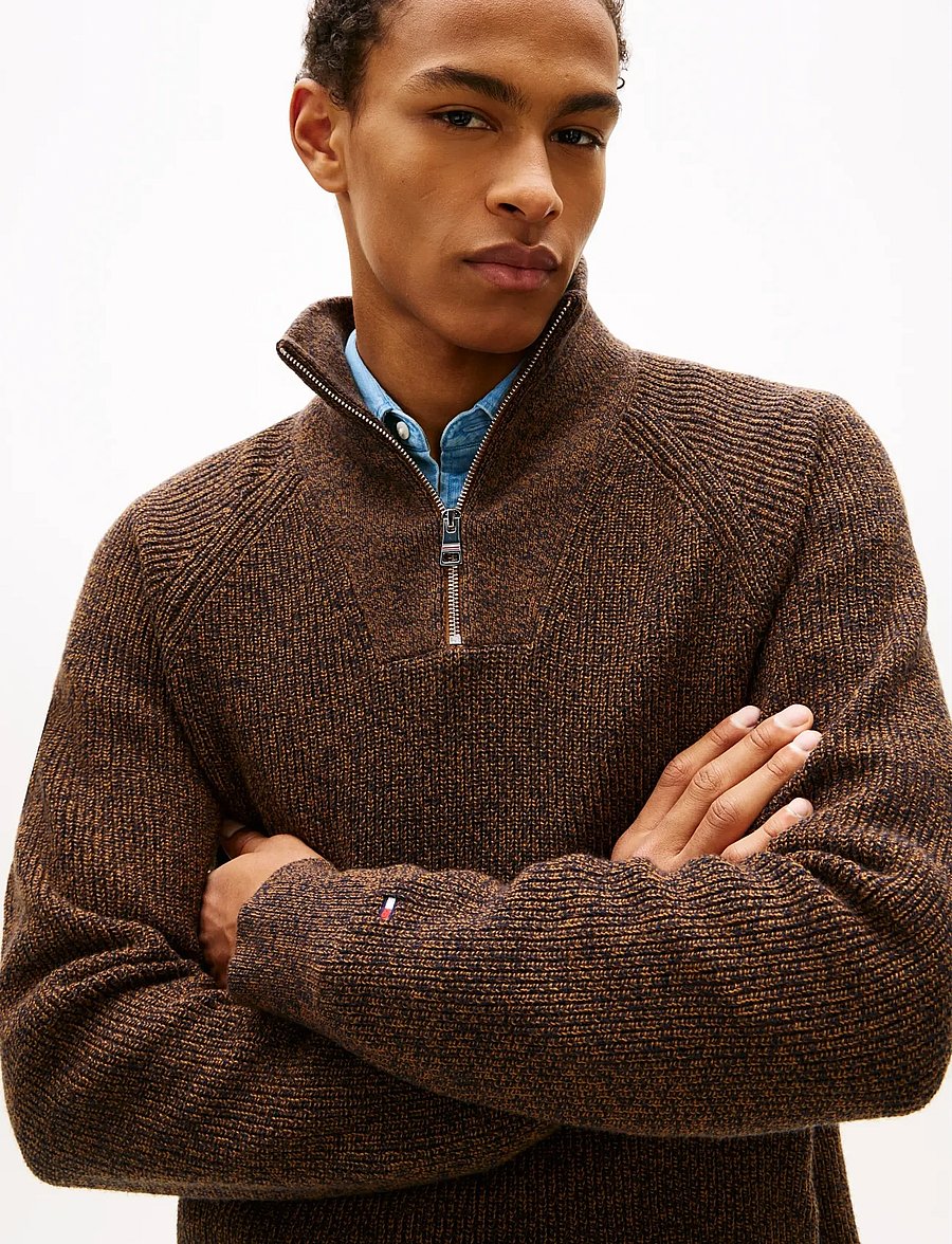 Tommy Hilfiger - FISHERMAN RIB ZIP MOCK - poolpika lukuga džemprid - highland khaki - 4