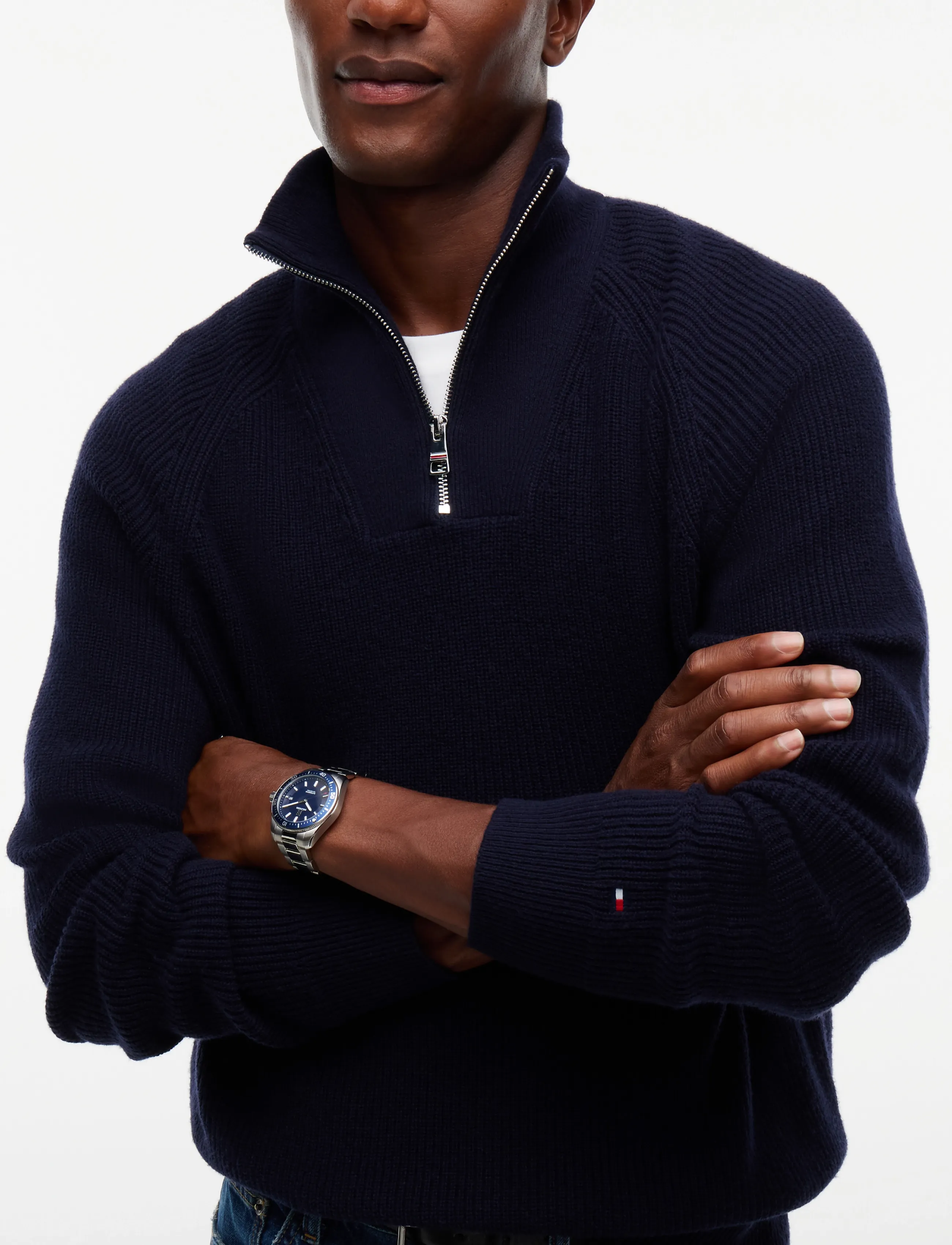 Tommy Hilfiger - FISHERMAN RIB ZIP MOCK - pullover mit halbem reißverschluss - navy blue - 5