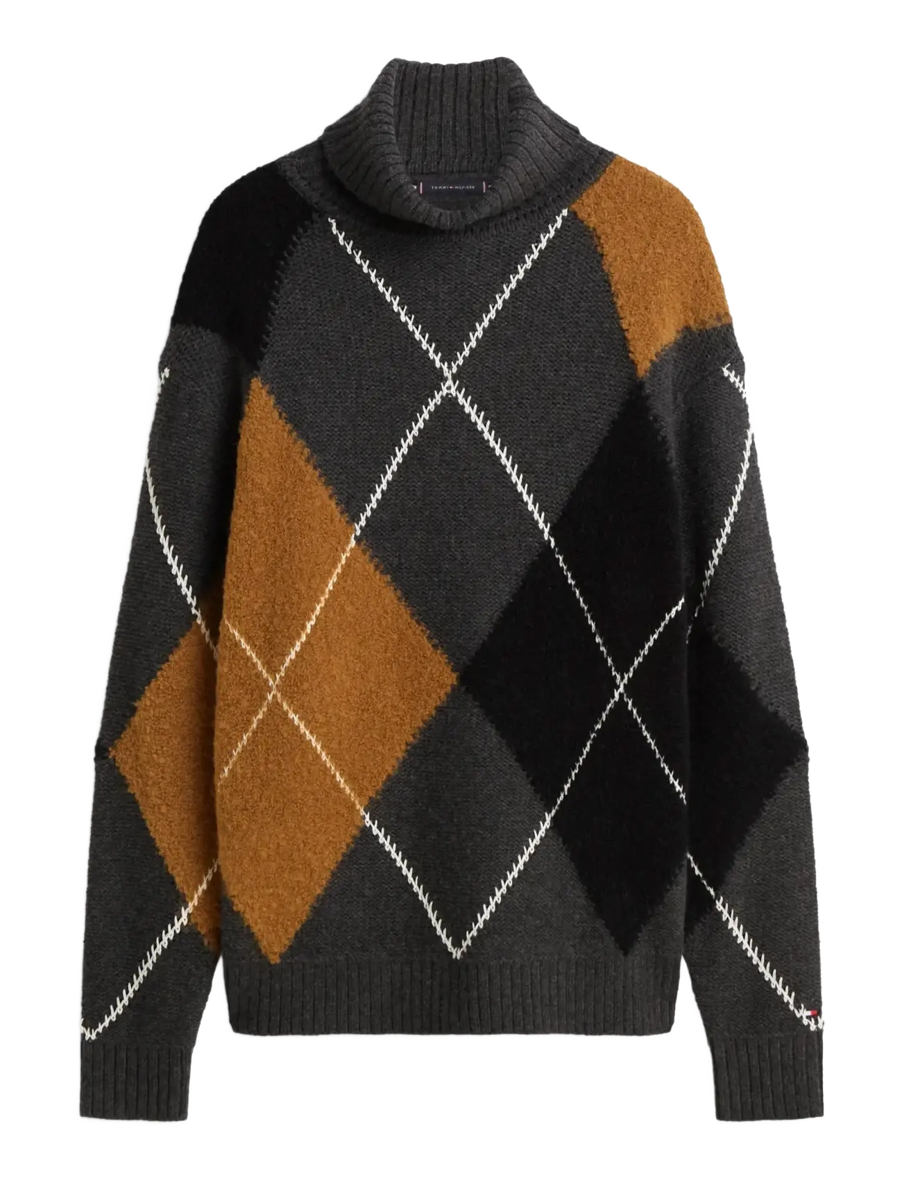 ARGYLE ROLL NECK - DARK GREY HEATHER