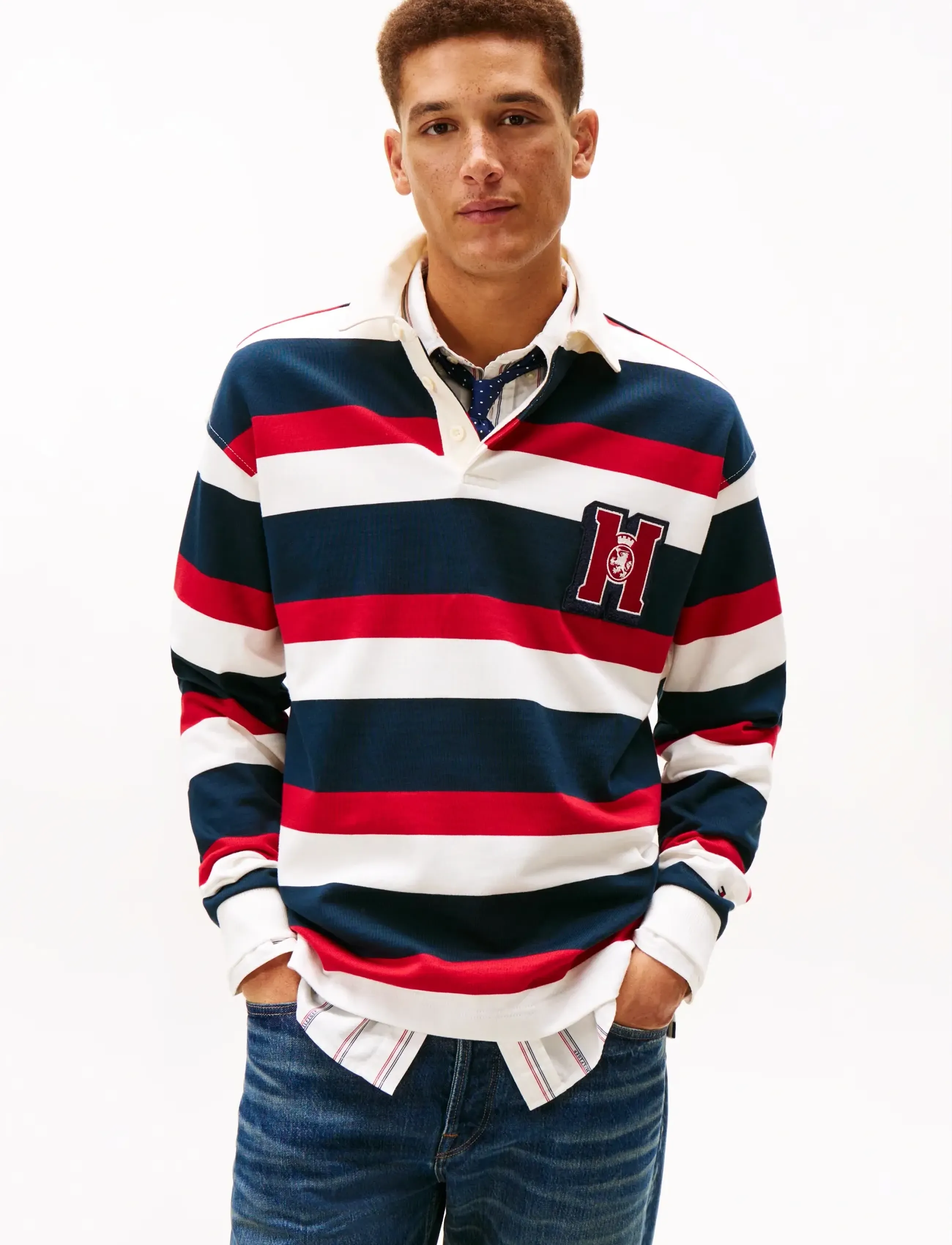 Tommy Hilfiger CREST STRIPED RUGBY - Poloshirts - ECRU   MULTI / multi