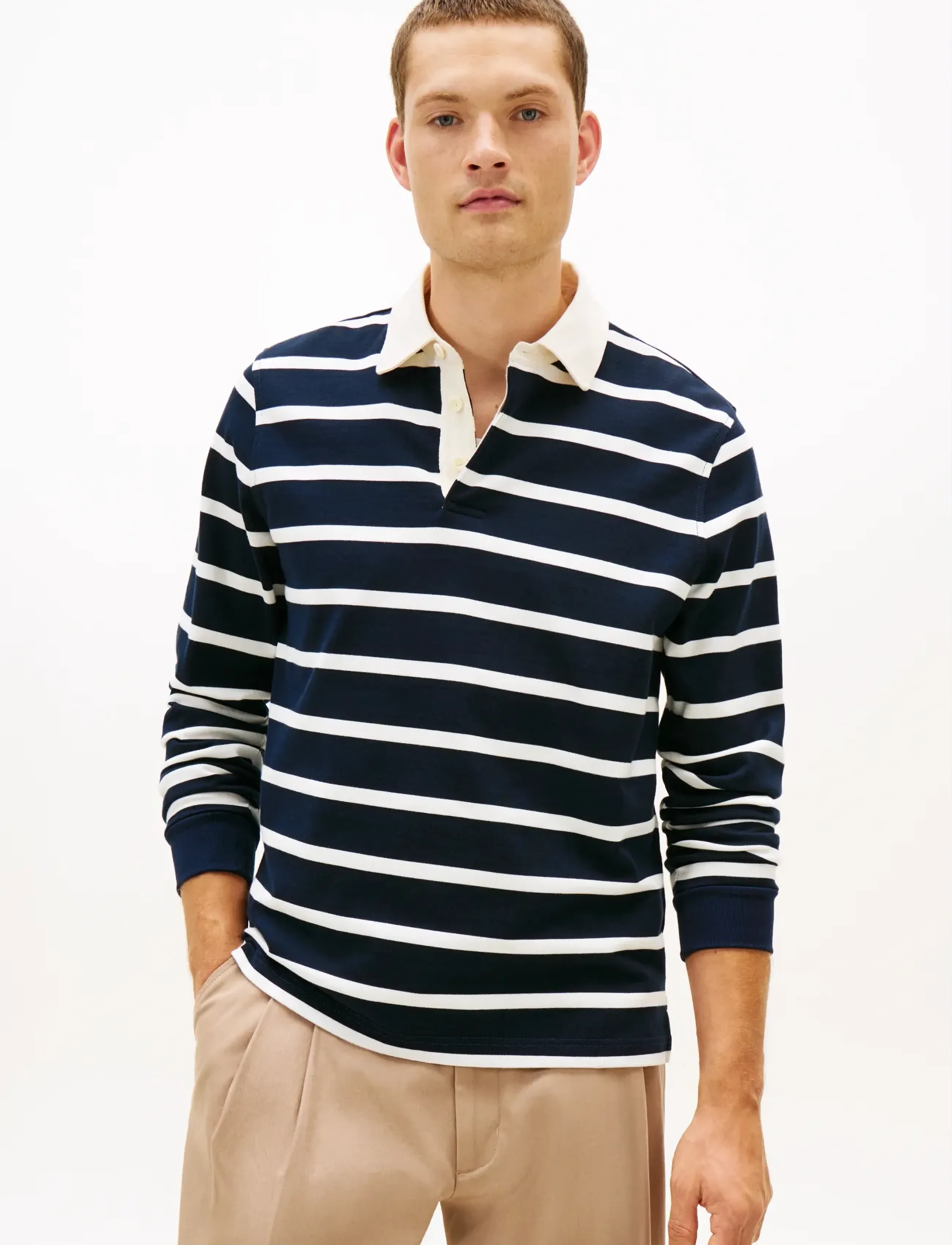 Tommy Hilfiger ESSENTIAL STRIPED RUGBY - Kleidung - DESERT SKY   ECRU / navy