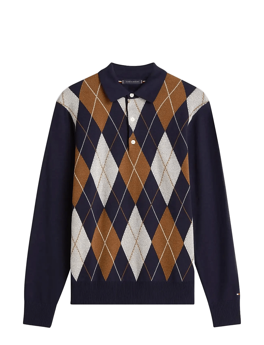 Tommy Hilfiger - ARGYLE LS RUGBY - langärmelige gestrickte polohemden - desert sky - 1