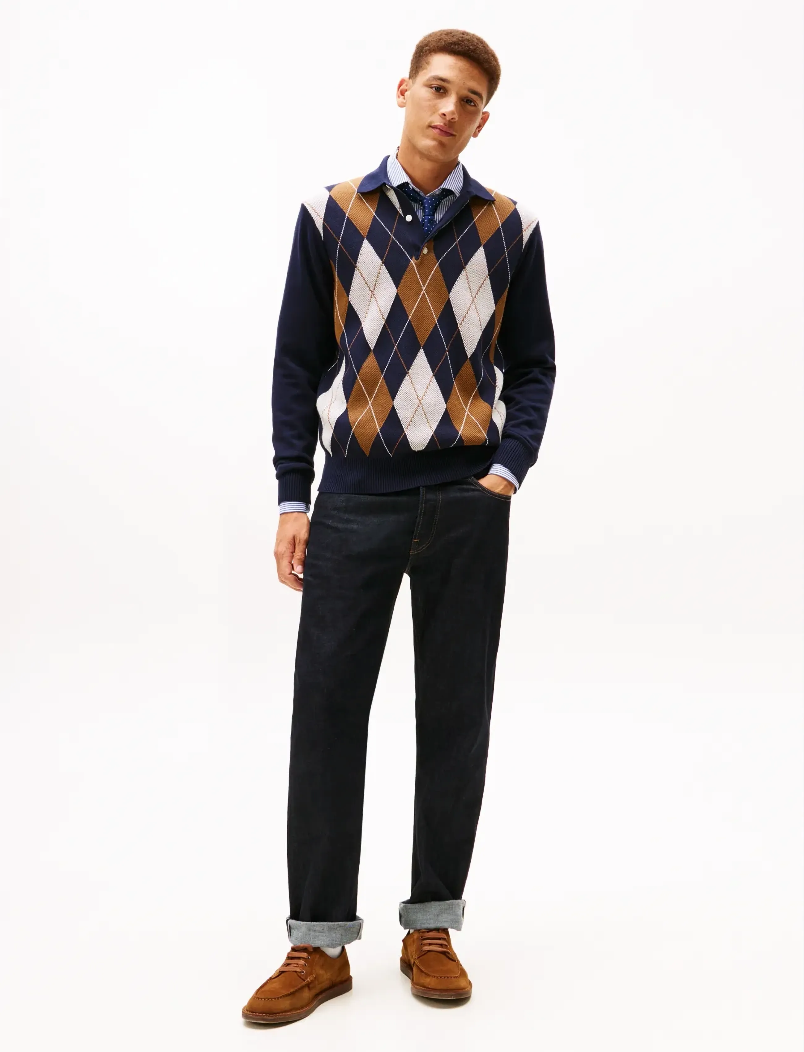 Tommy Hilfiger - ARGYLE LS RUGBY - langärmelige gestrickte polohemden - desert sky - 2