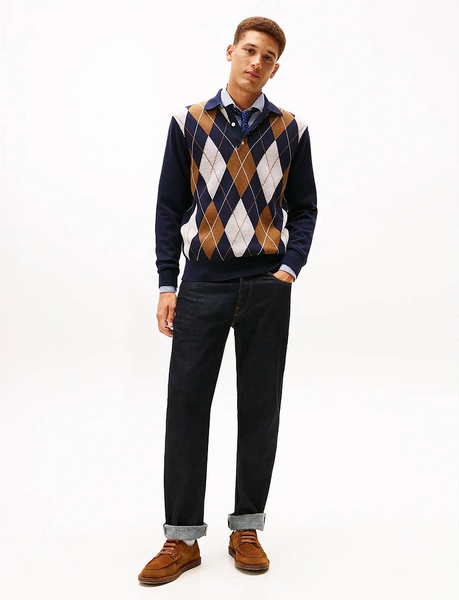 Tommy Hilfiger - ARGYLE LS RUGBY - langärmelige gestrickte polohemden - desert sky - 2