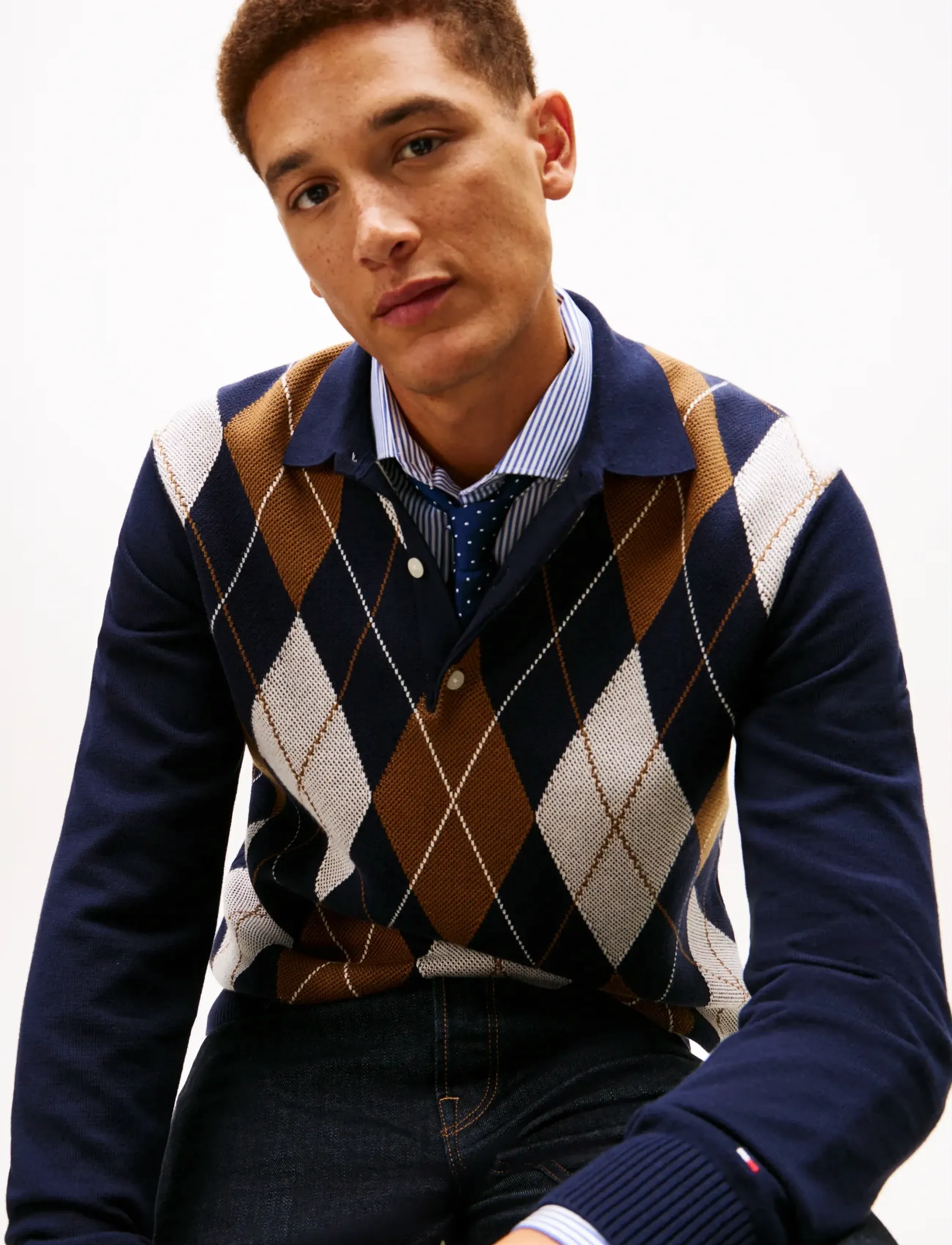 Tommy Hilfiger - ARGYLE LS RUGBY - langärmelige gestrickte polohemden - desert sky - 4