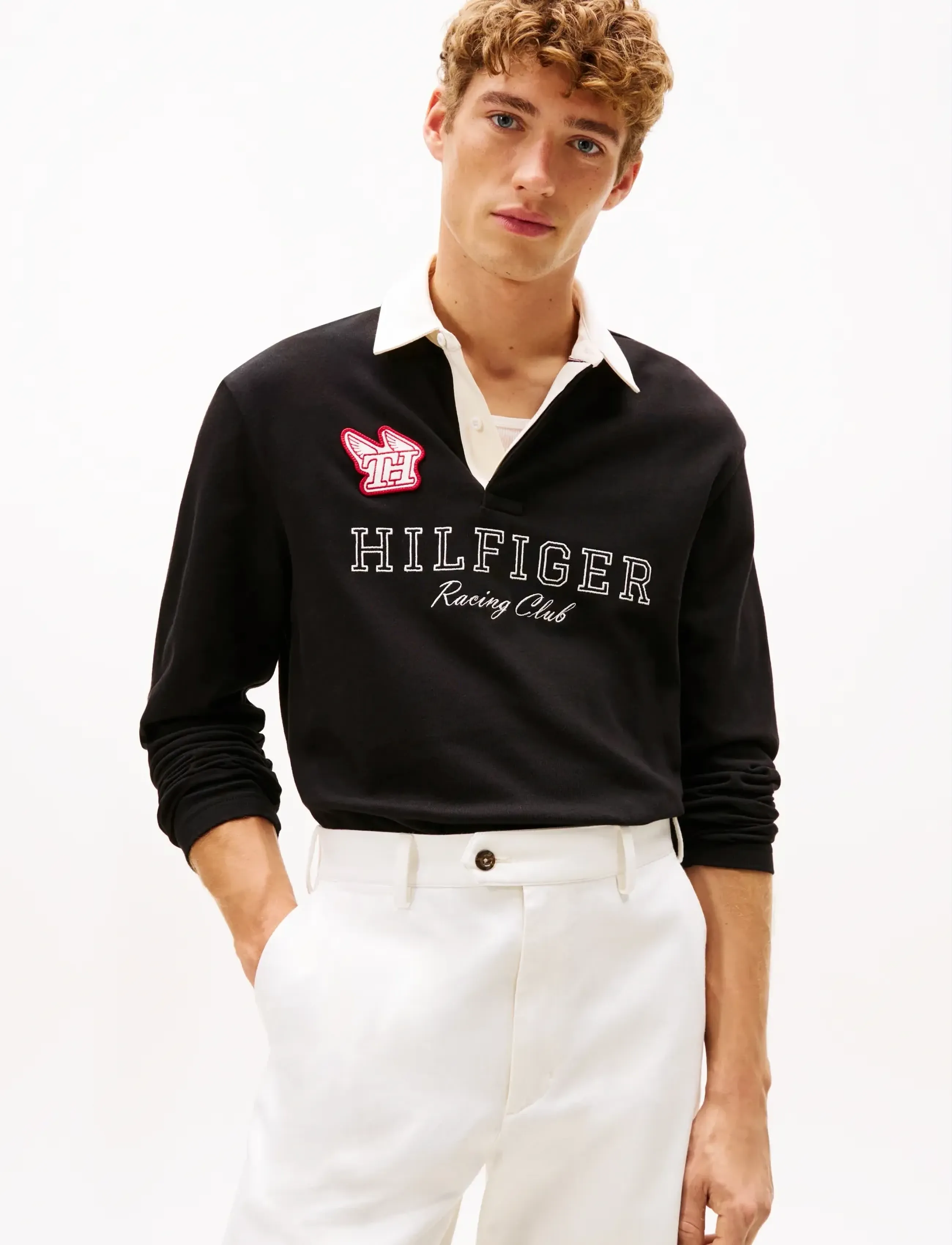 Tommy Hilfiger Ls Athleisure Rugby Polo, L, Polos, Schwarz - Long-sleeved, Männerswear