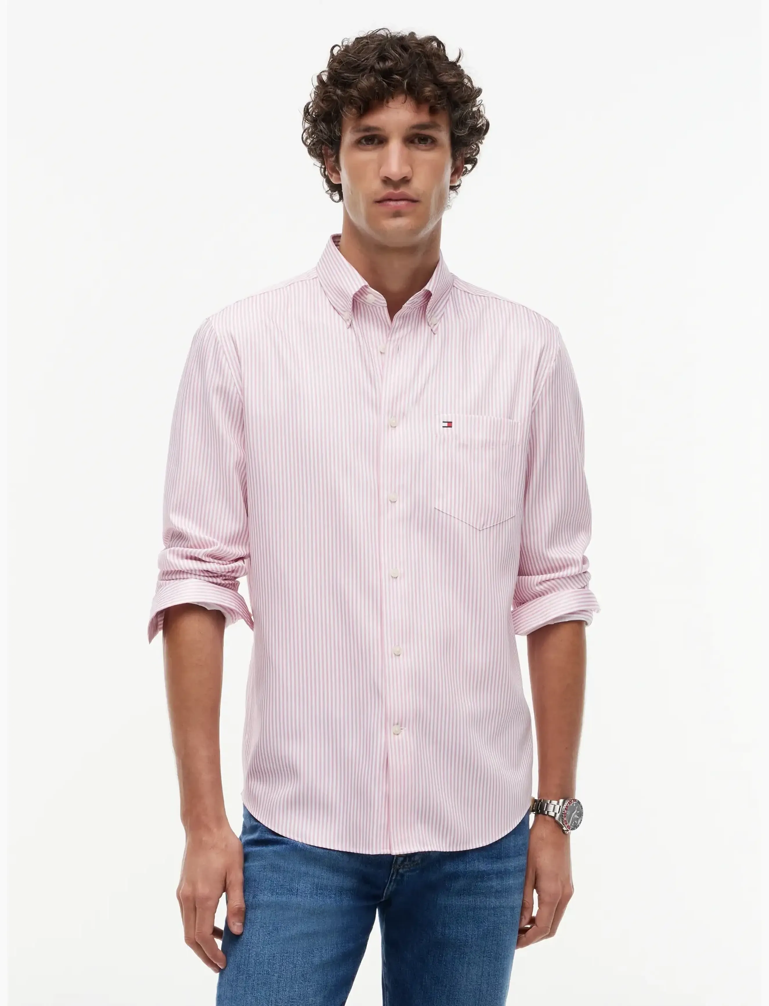 Tommy Hilfiger PERFORMANCE STRIPE PIQUE OXFORD - Tommy Hilfiger - MEDIUM RED   WHITE STRIPE / red