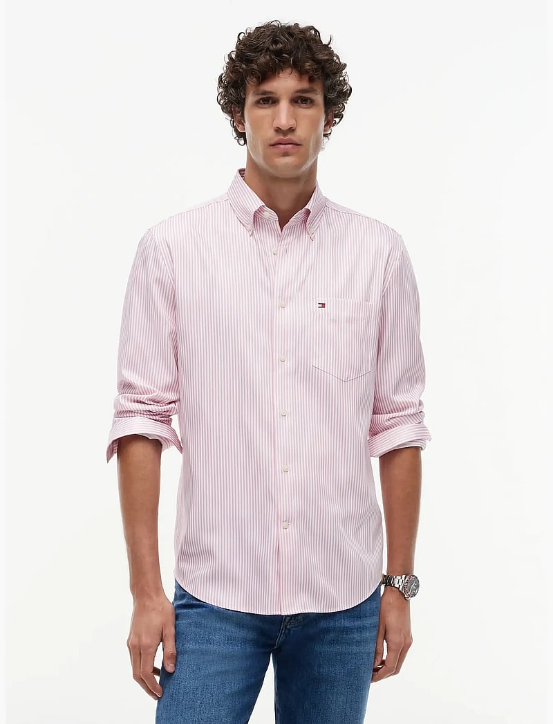 Tommy Hilfiger - PERFORMANCE STRIPE PIQUE OXFORD - gestreifte hemden - medium red white stripe - 0