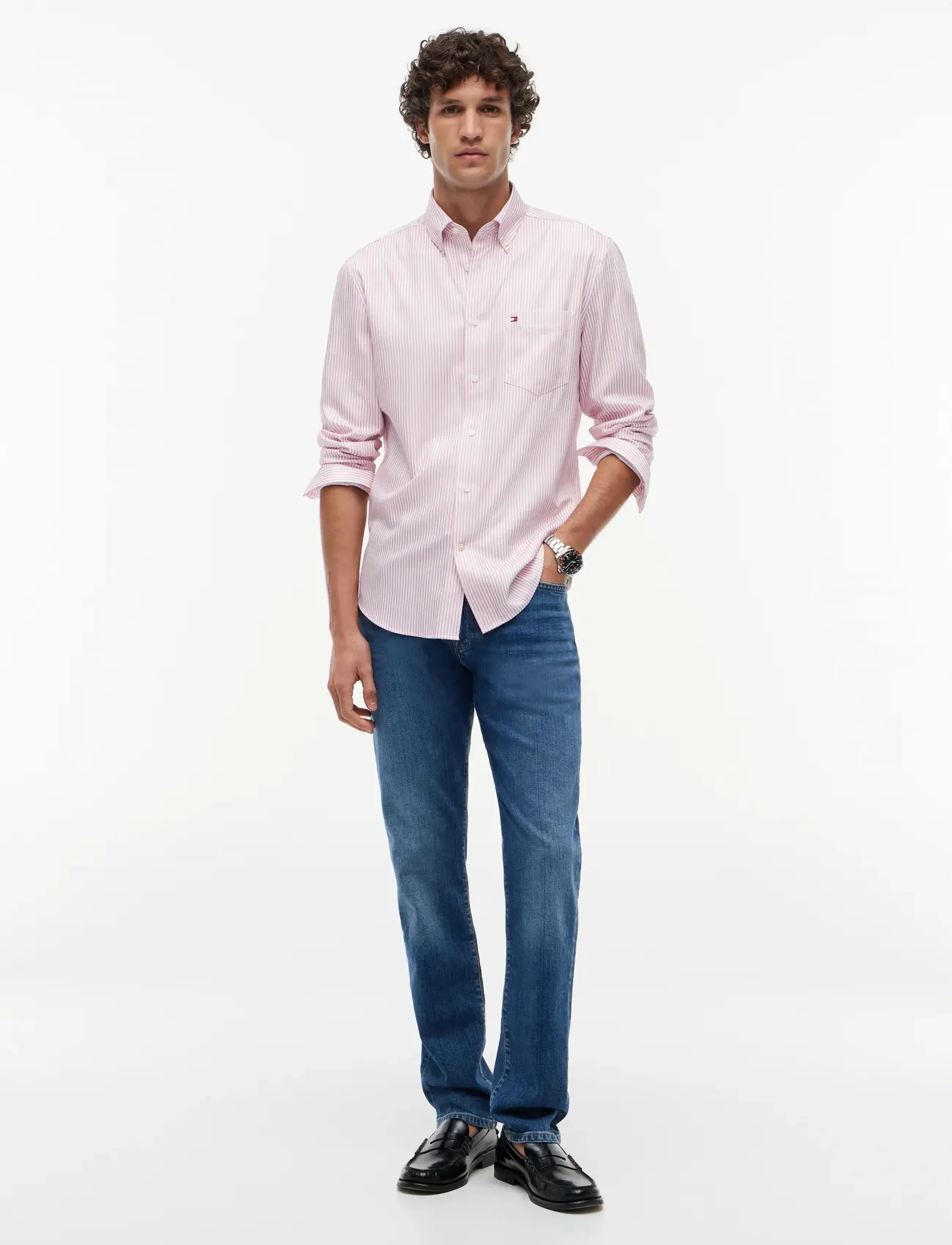 Tommy Hilfiger - PERFORMANCE STRIPE PIQUE OXFORD - strīpaini krekli - medium red   white stripe - 4