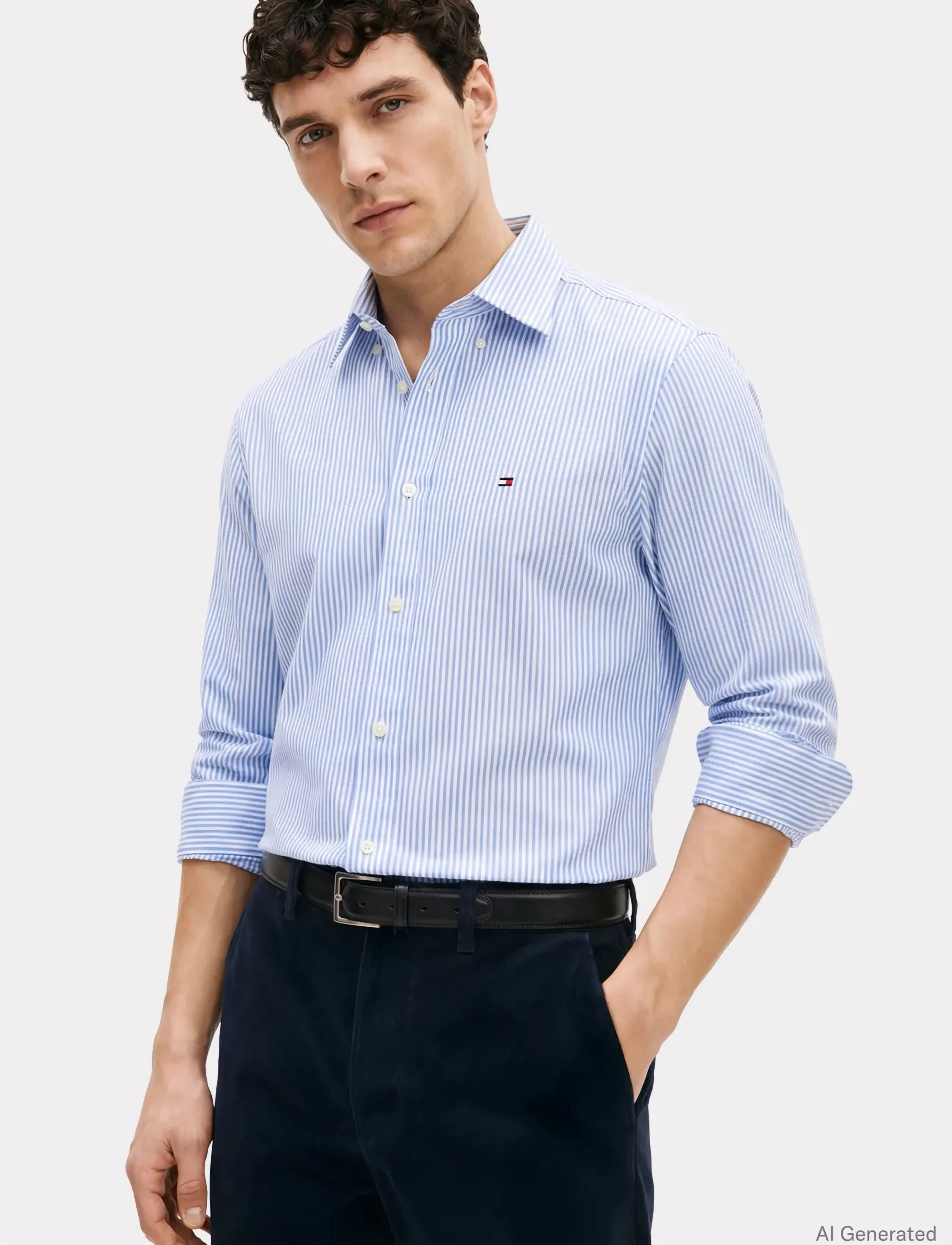 Tommy Hilfiger PERFORMANCE STRIPE PIQUE OXFORD - Kleidung - REGAL BLUE   WHITE STRIPE / blue