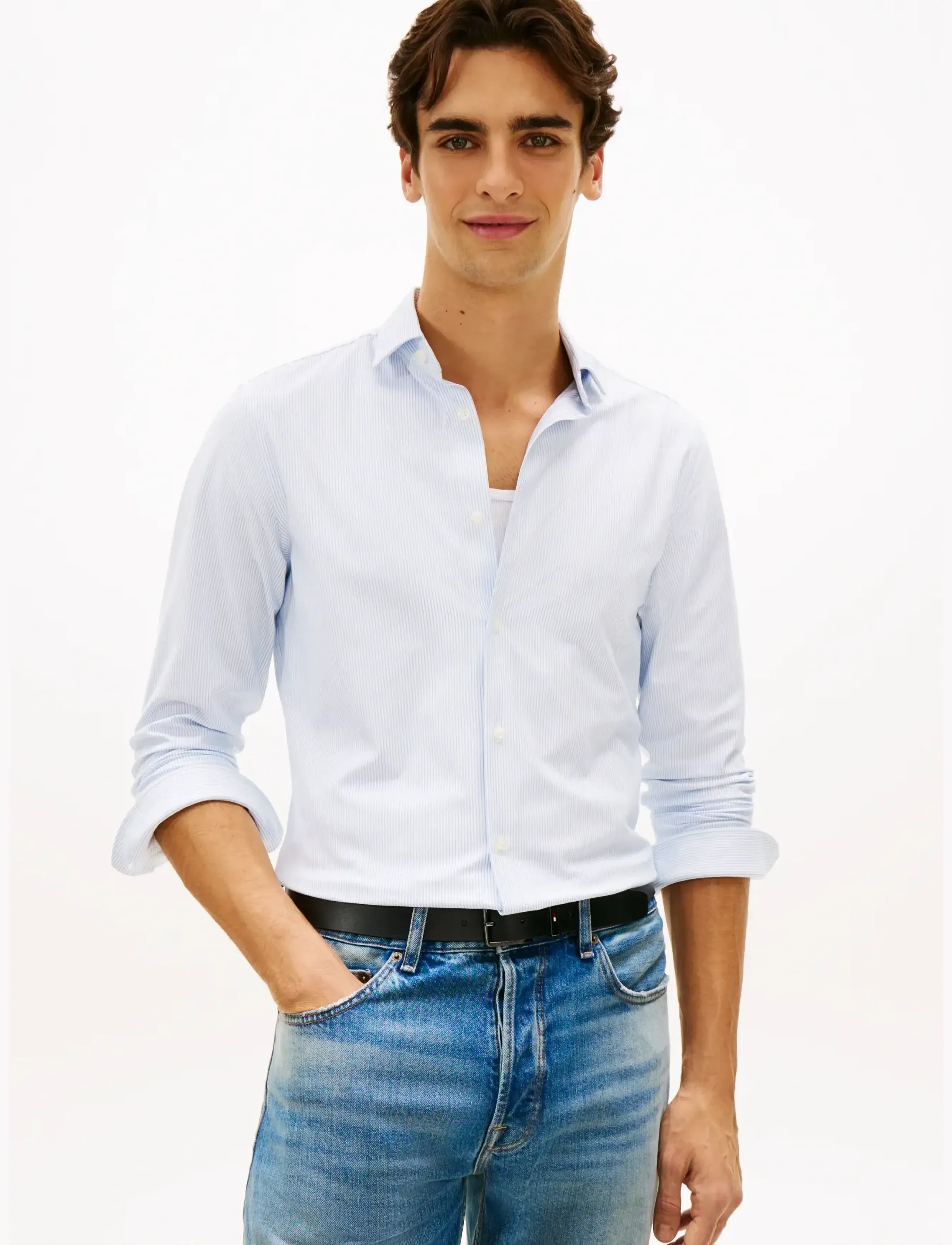Tommy Hilfiger Dc Comfort Jersey Stripe Shirt, Mænd, Langærmet Jersey Stribet Skjorte, Blå, Str: XL