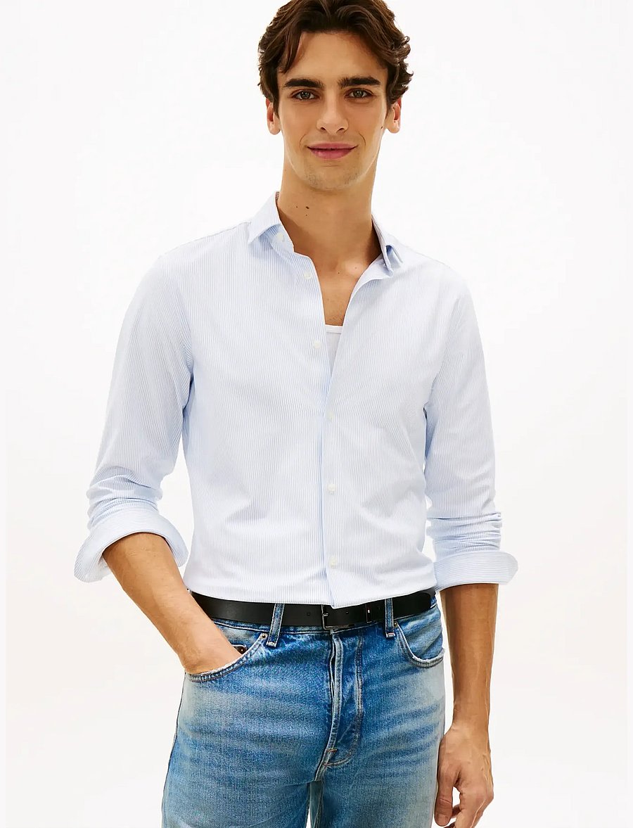 Tommy Hilfiger - DC COMFORT JERSEY STRIPE SHIRT - stribede skjorter - blue bell white - 0