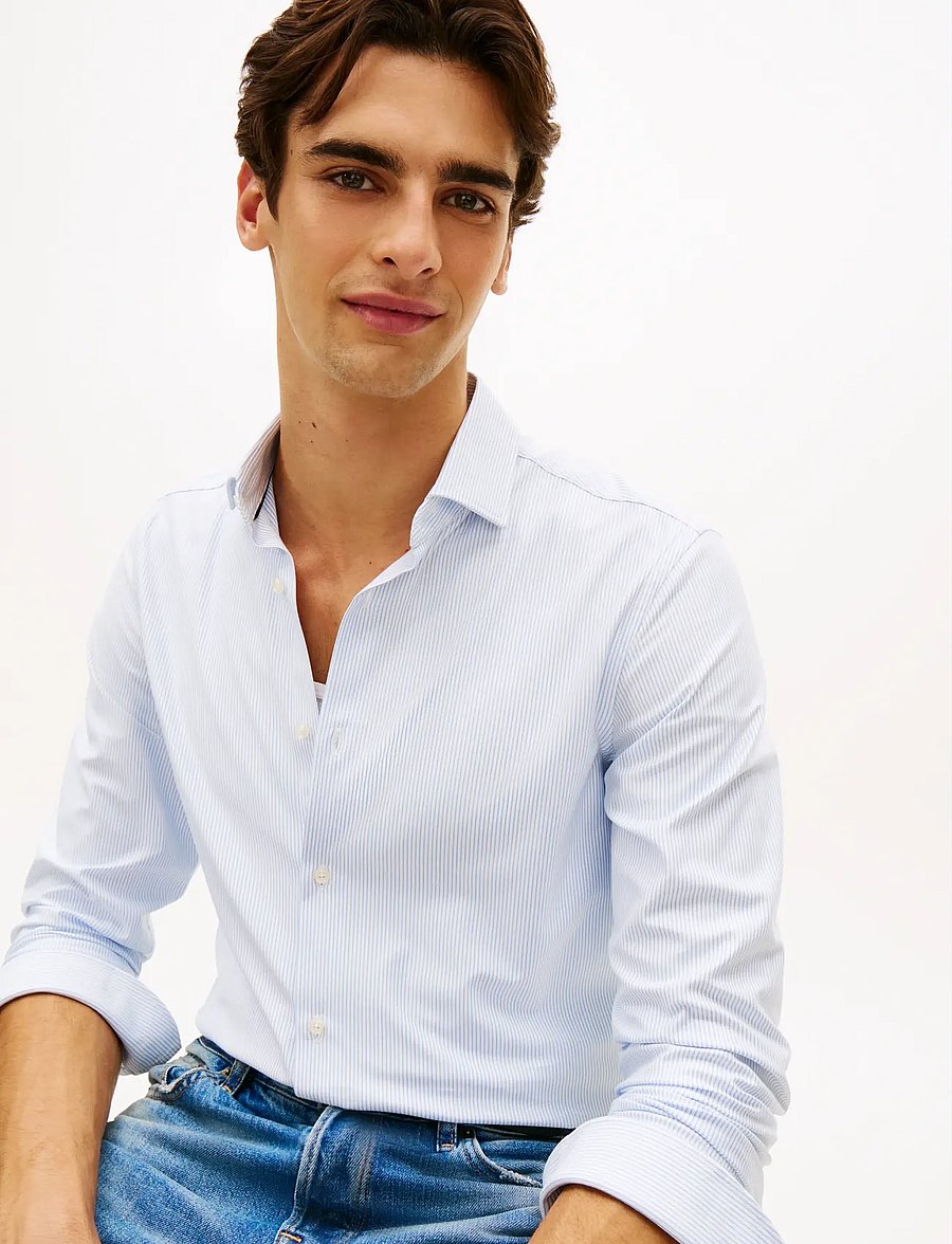 Tommy Hilfiger - DC COMFORT JERSEY STRIPE SHIRT - stribede skjorter - blue bell white - 4
