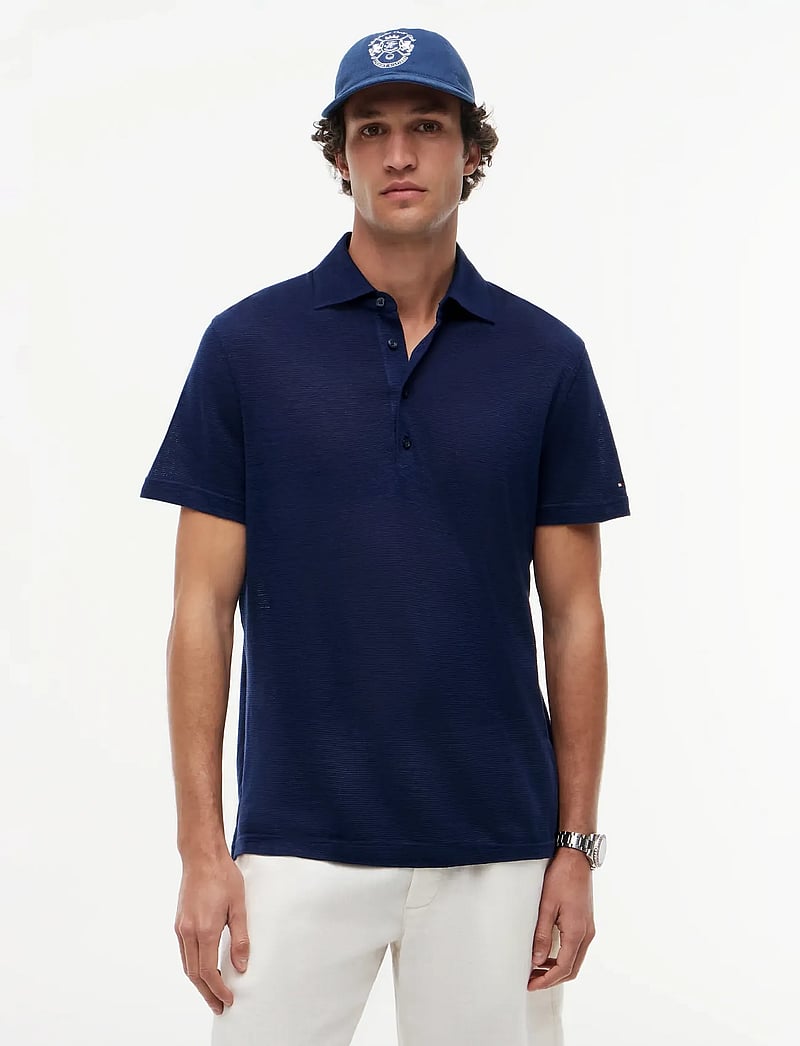Tommy Hilfiger - DC SPREAD COLLAR LINEN POLO - gestrickte polohemden - navy iris - 0