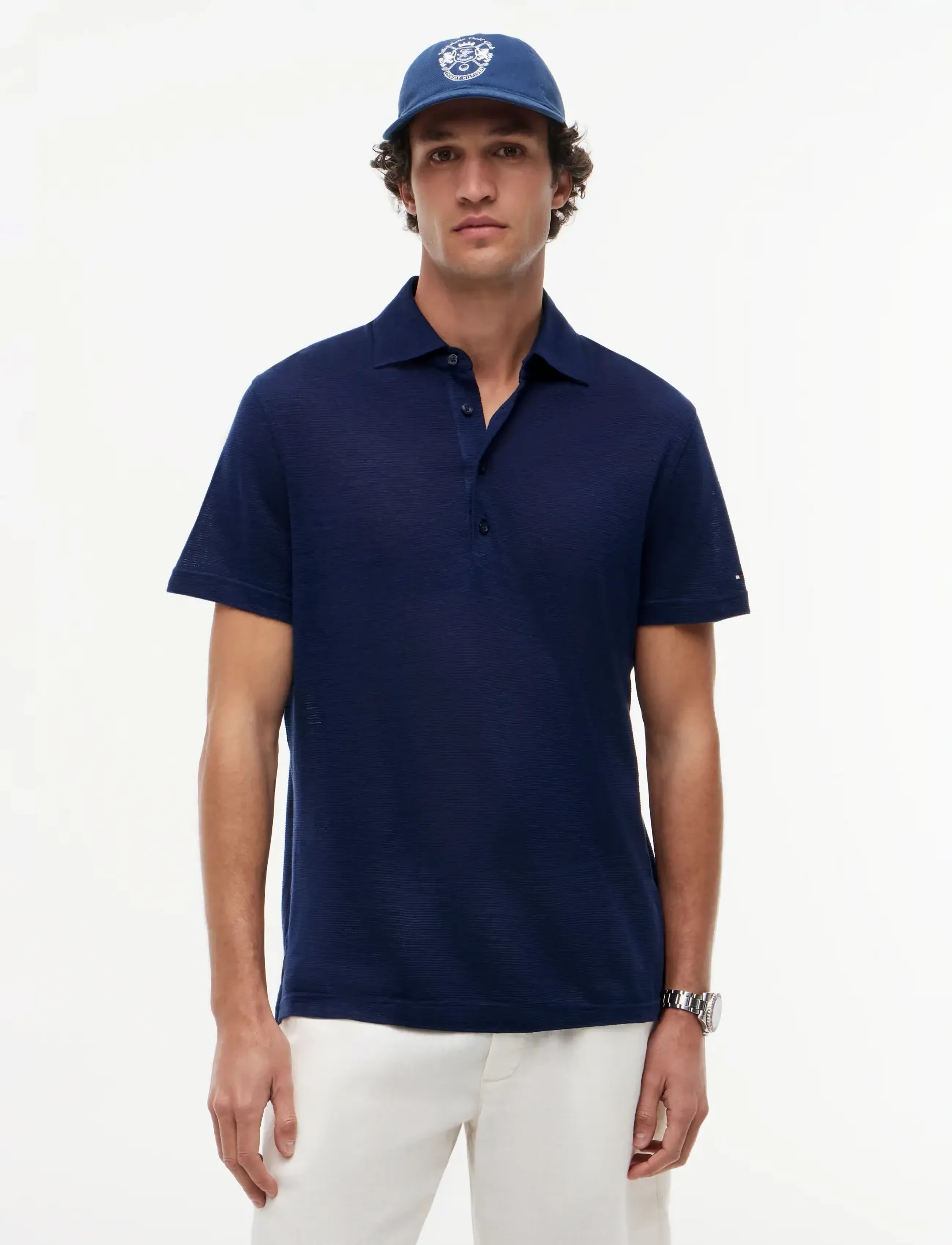 Tommy Hilfiger DC SPREAD COLLAR LINEN POLO - Tommy Hilfiger - NAVY IRIS / navy