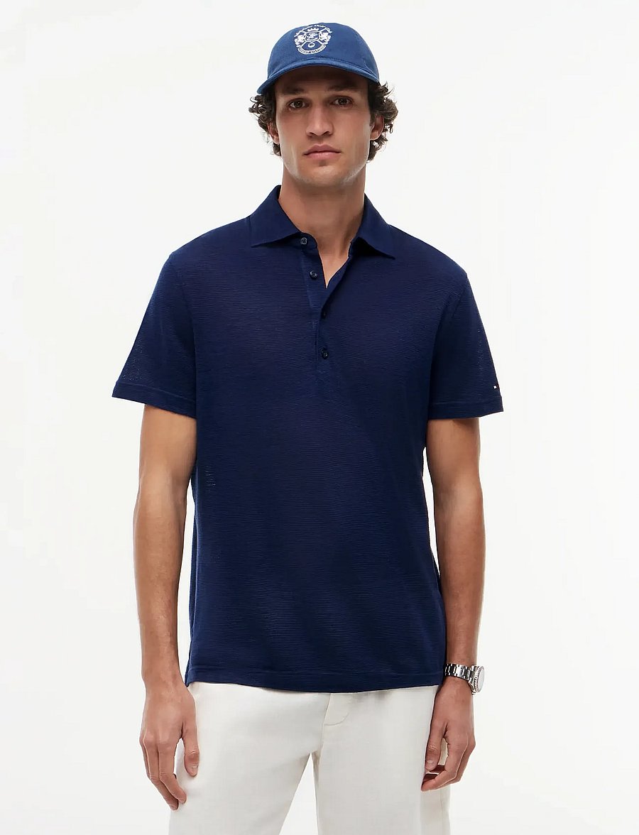 Tommy Hilfiger - DC SPREAD COLLAR LINEN POLO - stickade pikéer - navy iris - 0
