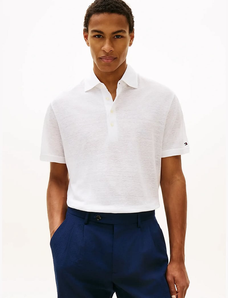 Tommy Hilfiger - DC SPREAD COLLAR LINEN POLO - gestrickte polohemden - white - 0
