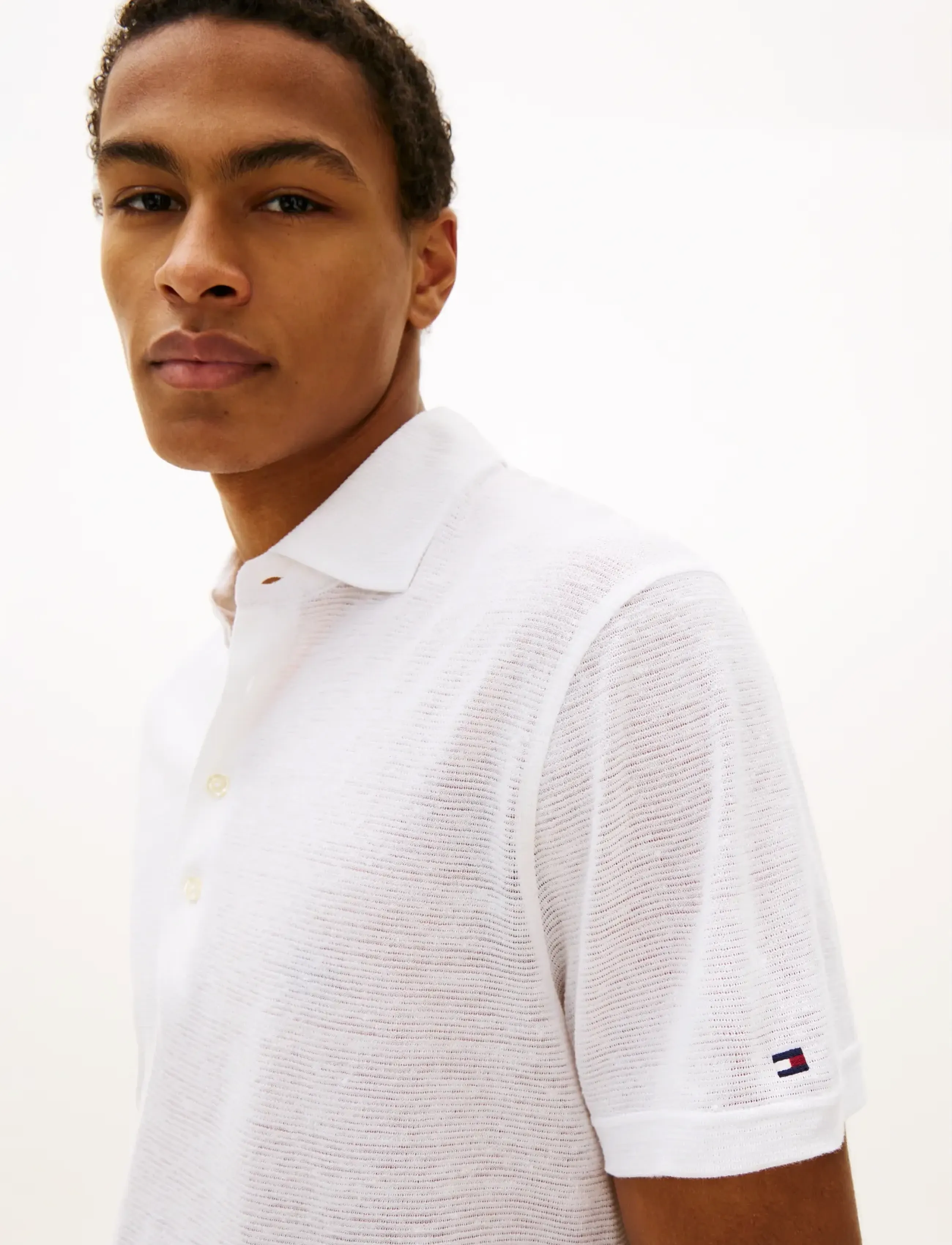 Tommy Hilfiger - DC SPREAD COLLAR LINEN POLO - kootud polosärgid - white - 4